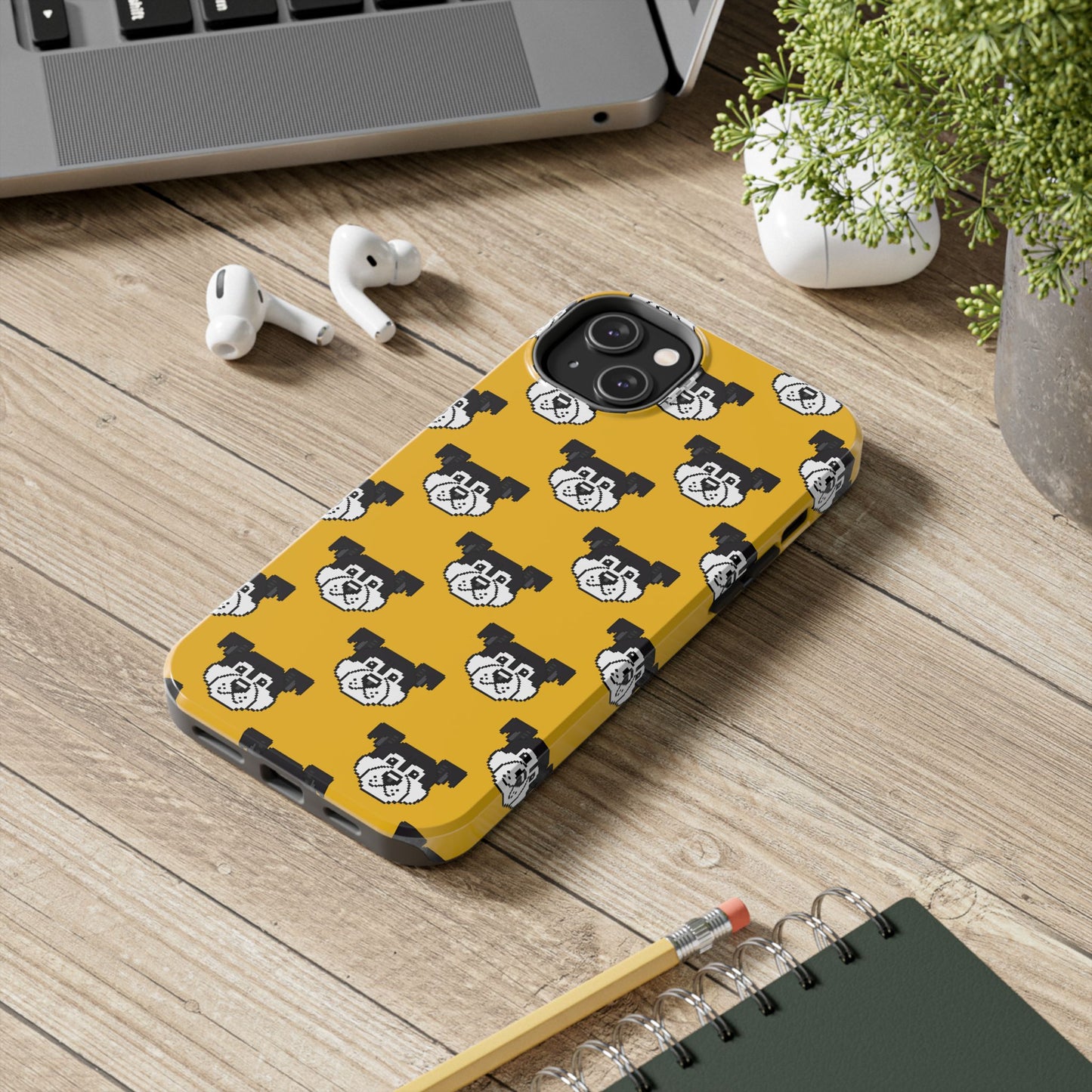 Playful Dog Pattern Tough Phone Case for Pet Lovers - Pixel Art Dog Yellow Background - for iPhone