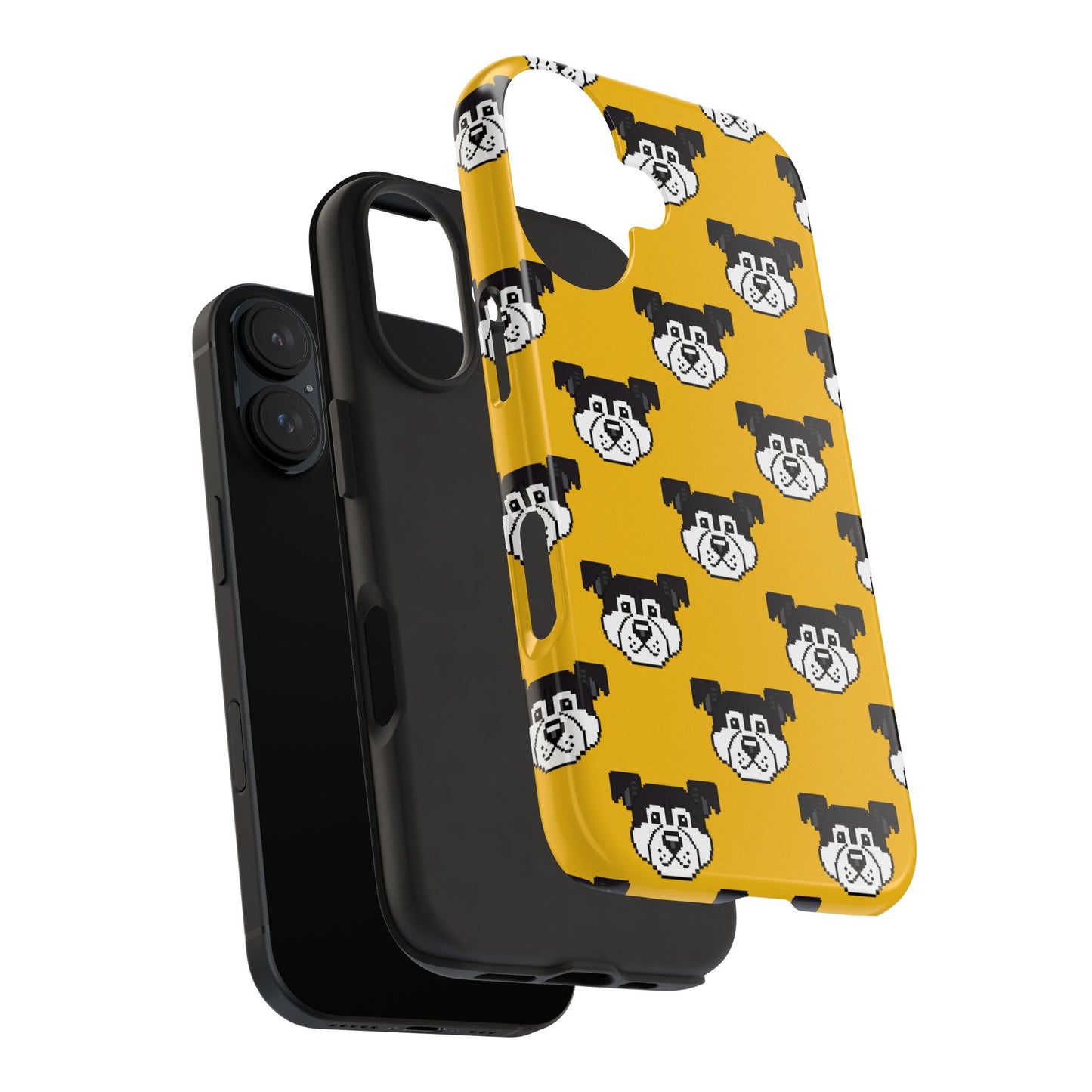 Playful Dog Pattern Tough Phone Case for Pet Lovers - Pixel Art Dog Yellow Background - for iPhone