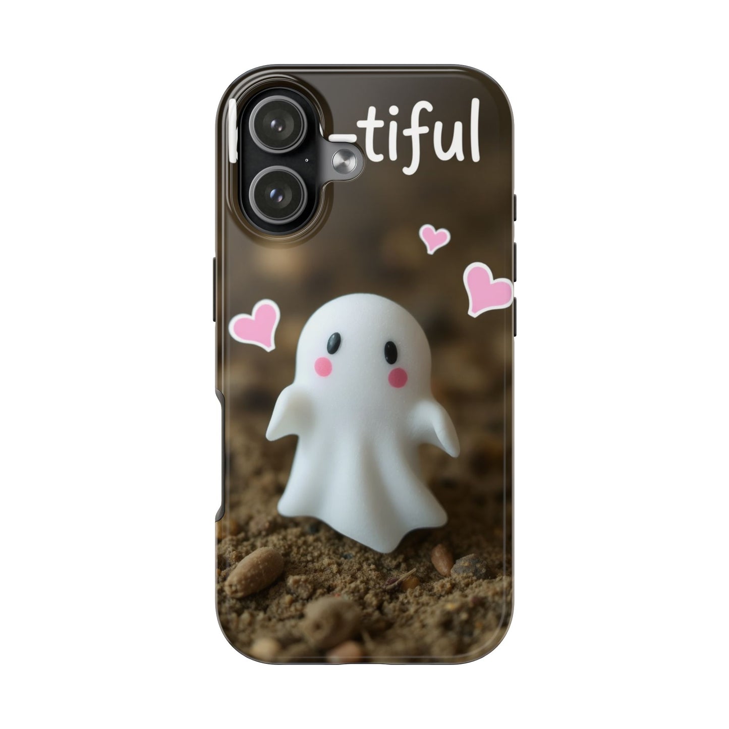 Cute Ghost Tough Phone Case - Beautiful Design with Heart Accents