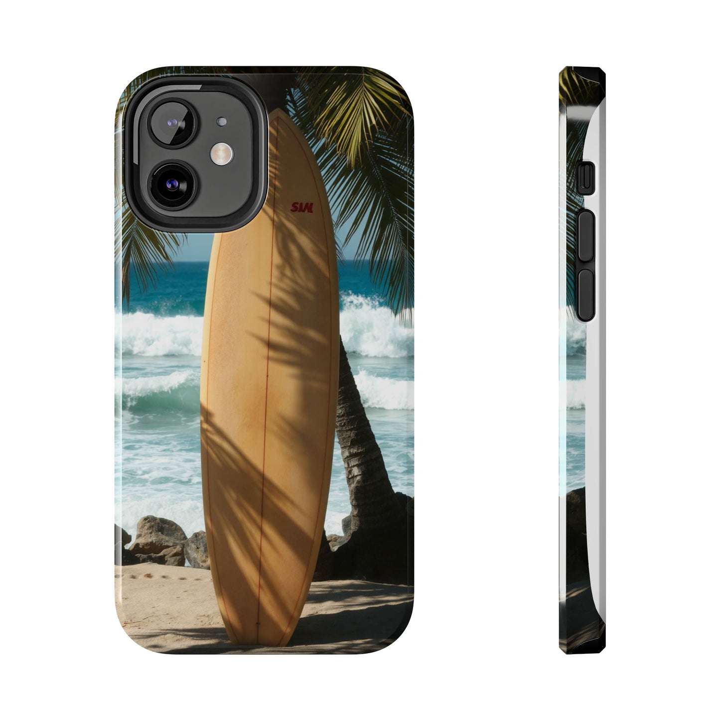 Tough Surfing Phone Case - Beach Vibes with Palm Trees & Surfboard