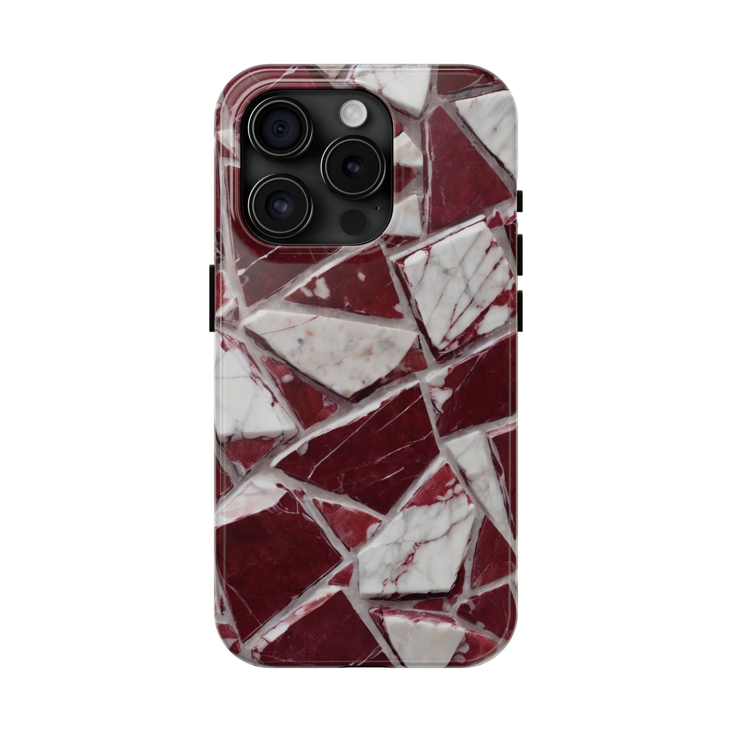 Elegant Red Pieces Marble Pattern Tough Phone Case - Stylish Protection for iPhone