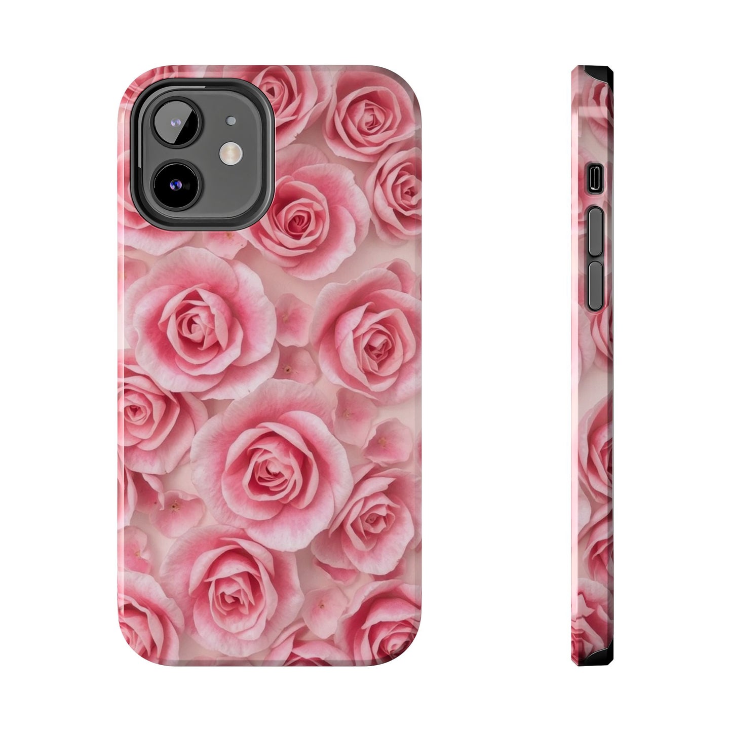 Floral Tough Phone Case - Pink Rose Design, Durable Protection for Flower Lovers
