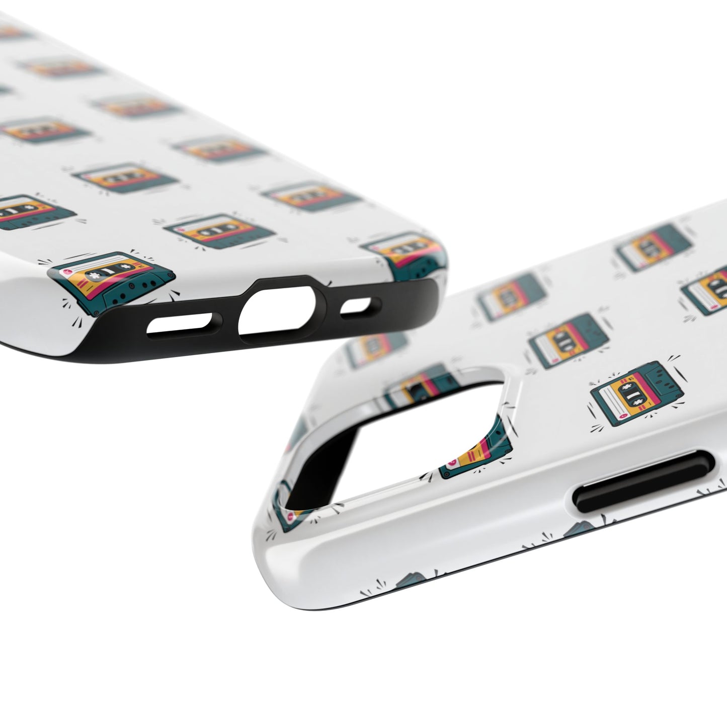 Retro Cassette Tape Phone Case Pattern - White