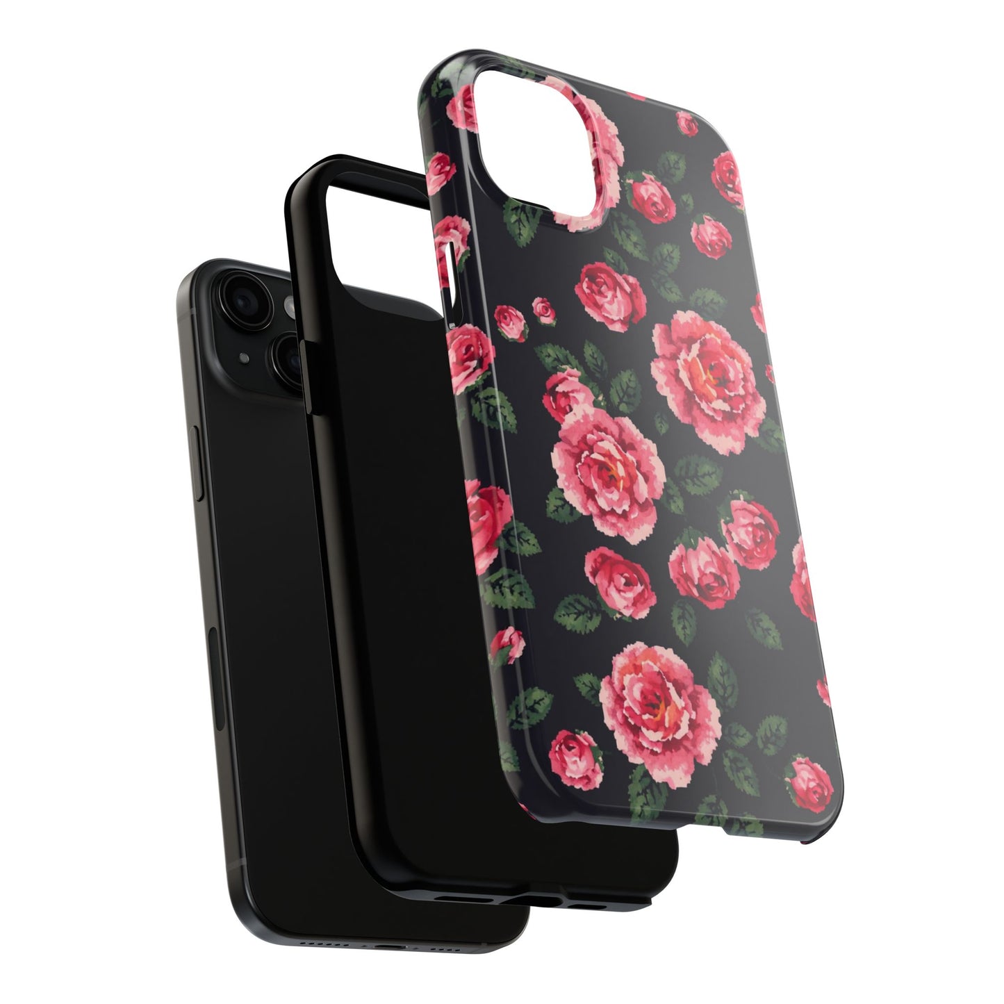 Pixelated Floral Tough Phone Case - Elegant Rose Design for Protection & Style - for iPhone