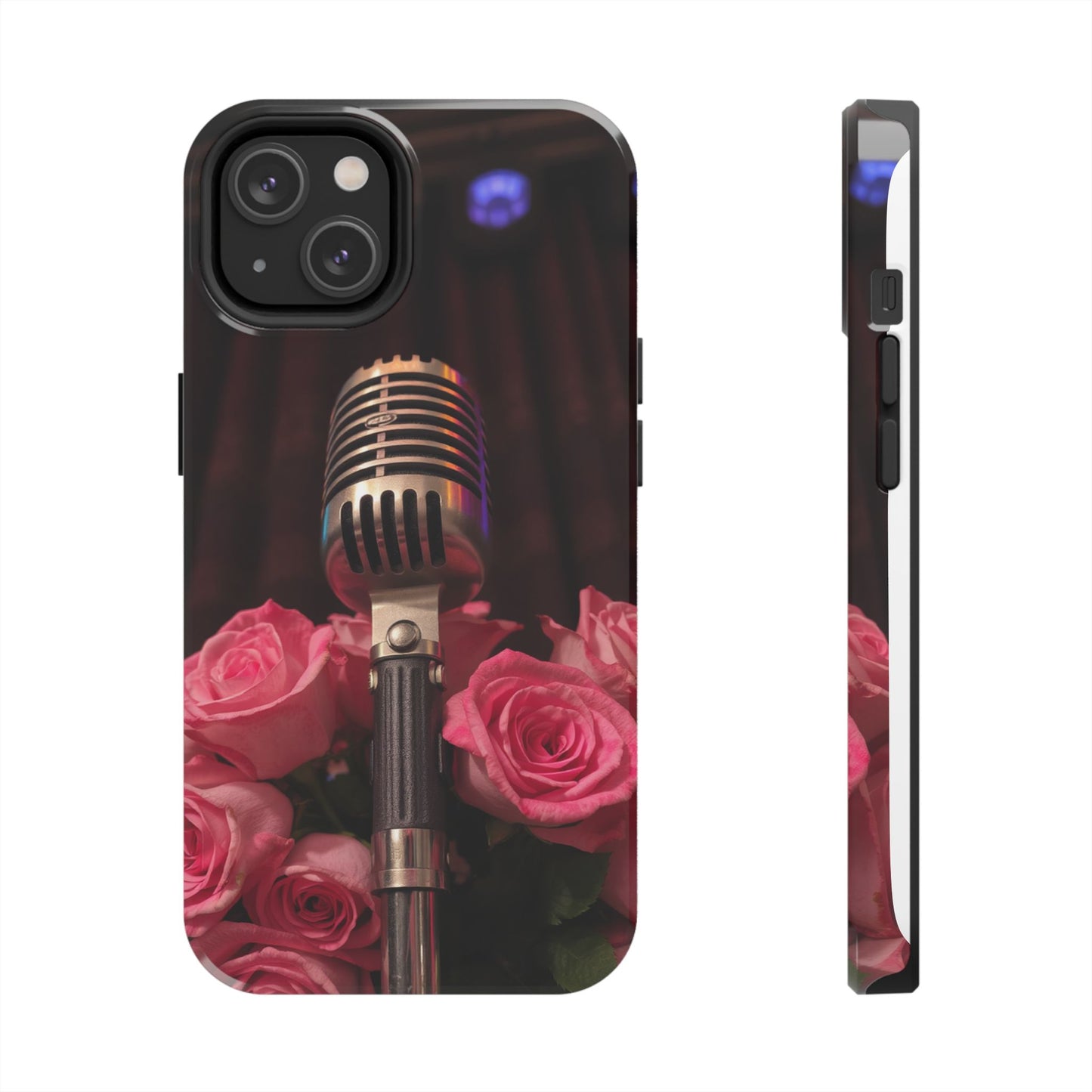 Stylish Tough Phone Case with Vintage Microphone and Roses