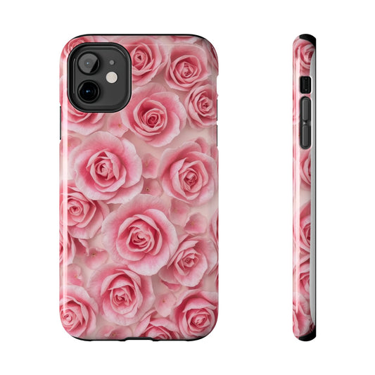 Floral Tough Phone Case - Pink Rose Design, Durable Protection for Flower Lovers