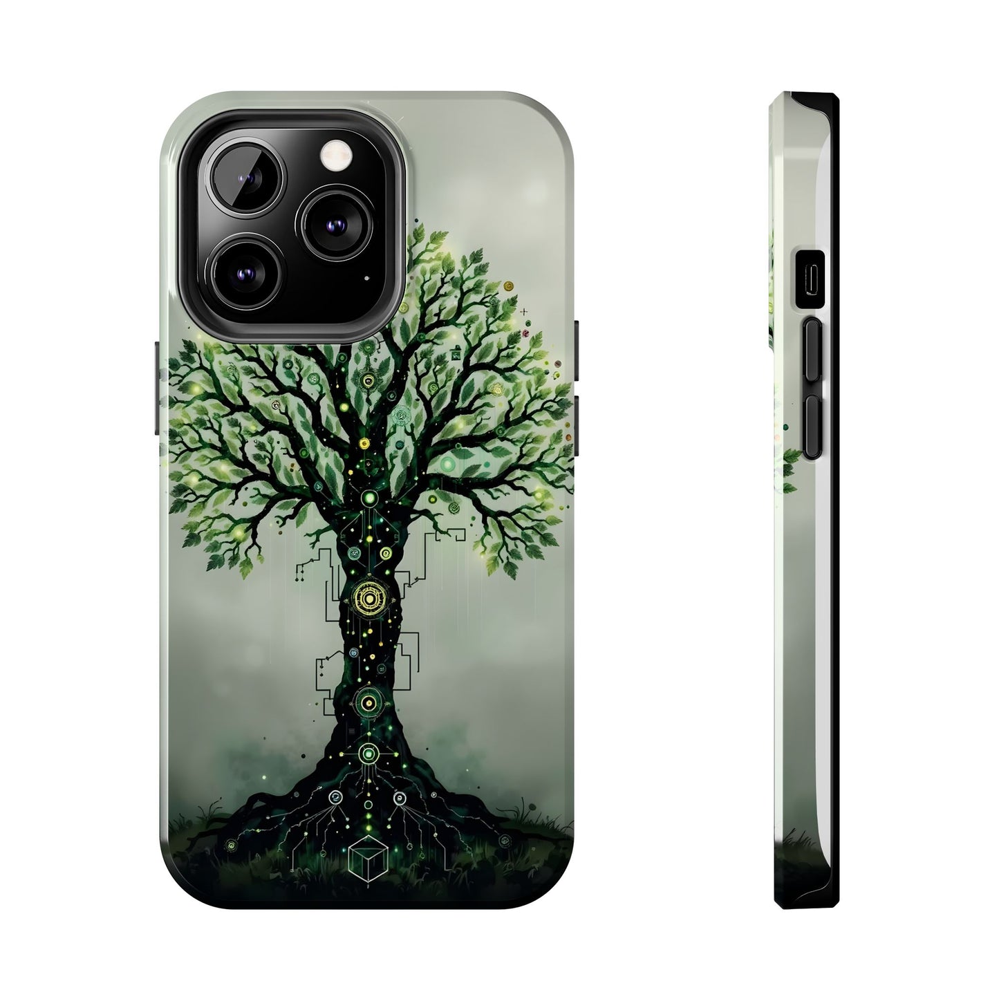 Nature-Inspired Tough Phone Case with Tech Tree Design - for iPhone