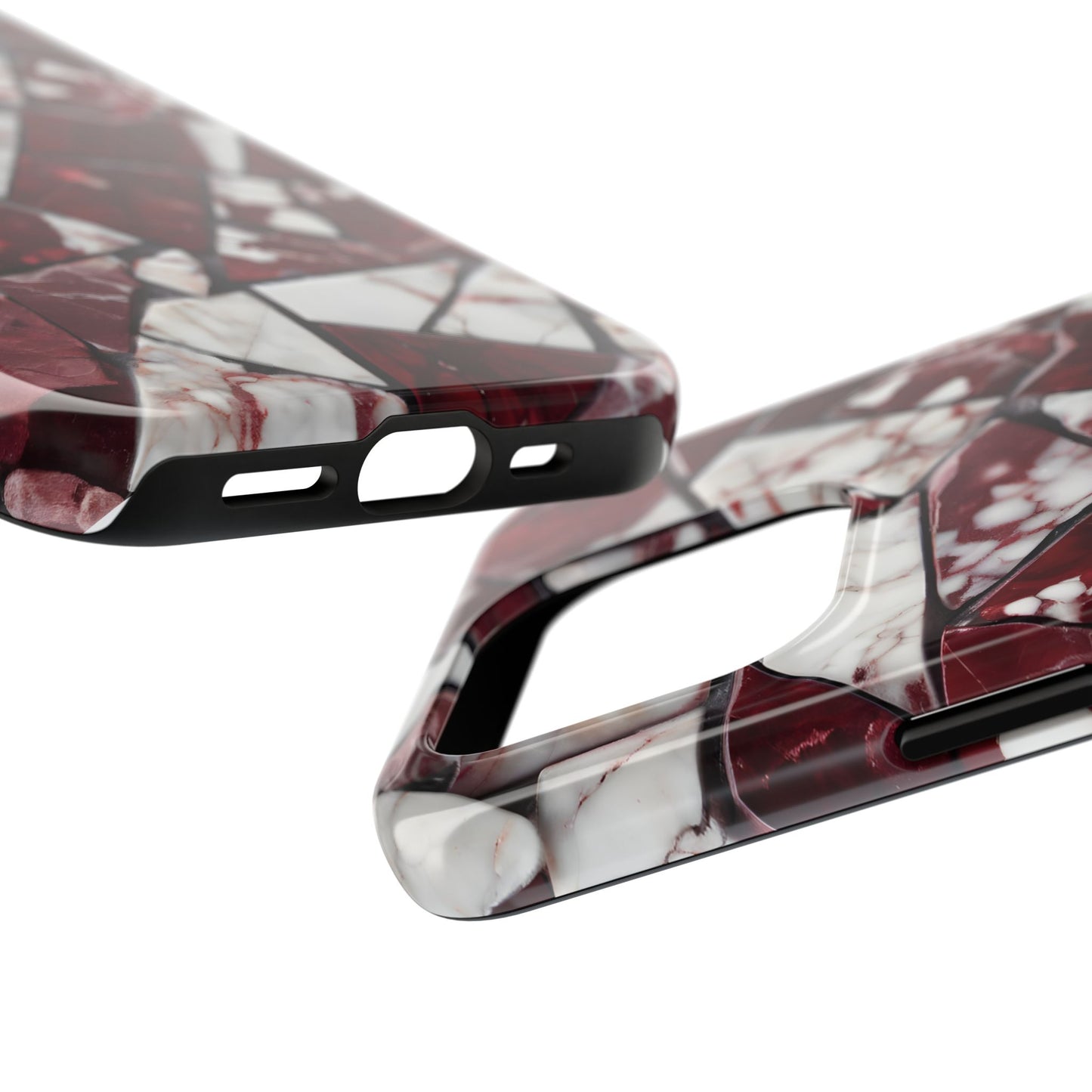 Shattered Dark Red Marble Pattern Tough Phone Case - Durable & Stylish Protection for iPhone