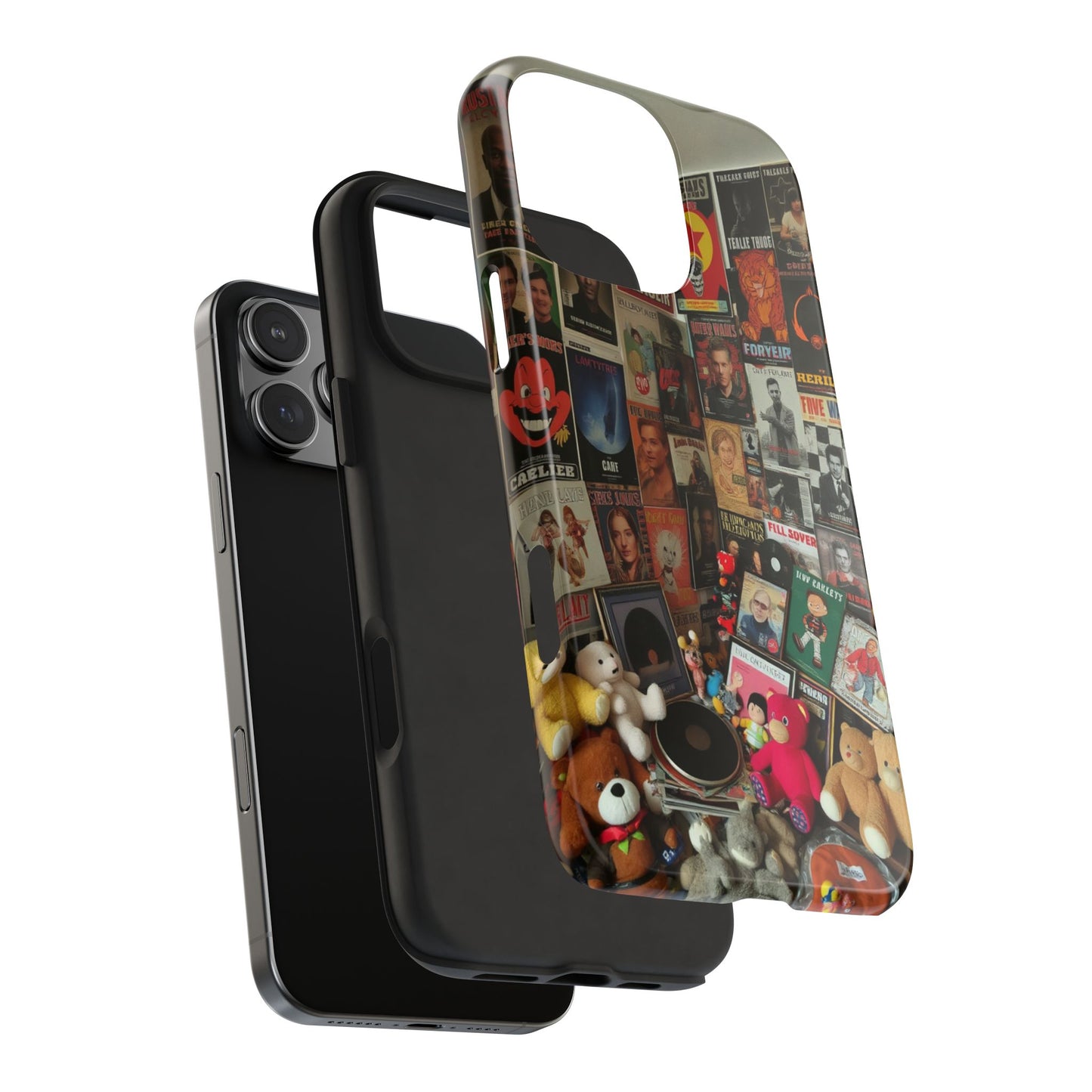 Retro Vibe Tough Phone Case - Vintage Movie Posters & Plush Toys Design