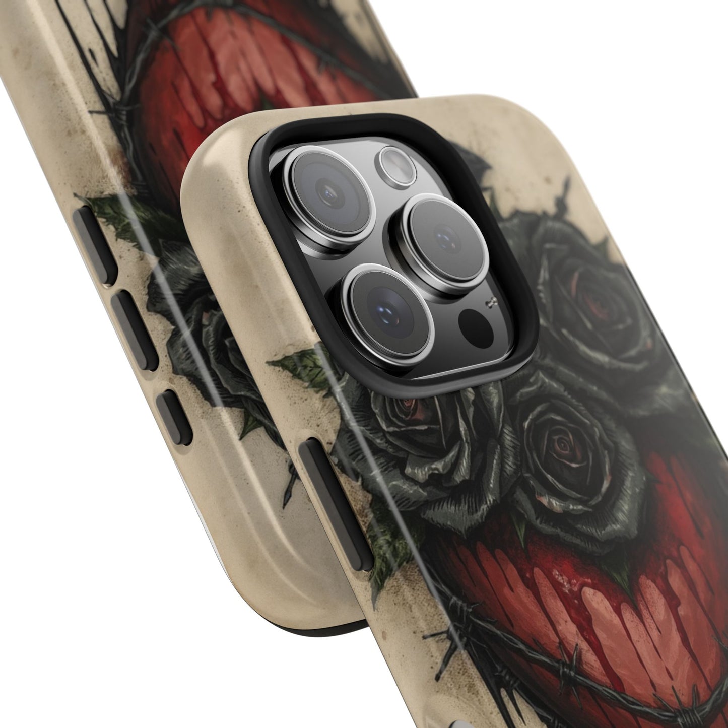 Gothic Heart Phone Case with Roses - Tough & Durable Design