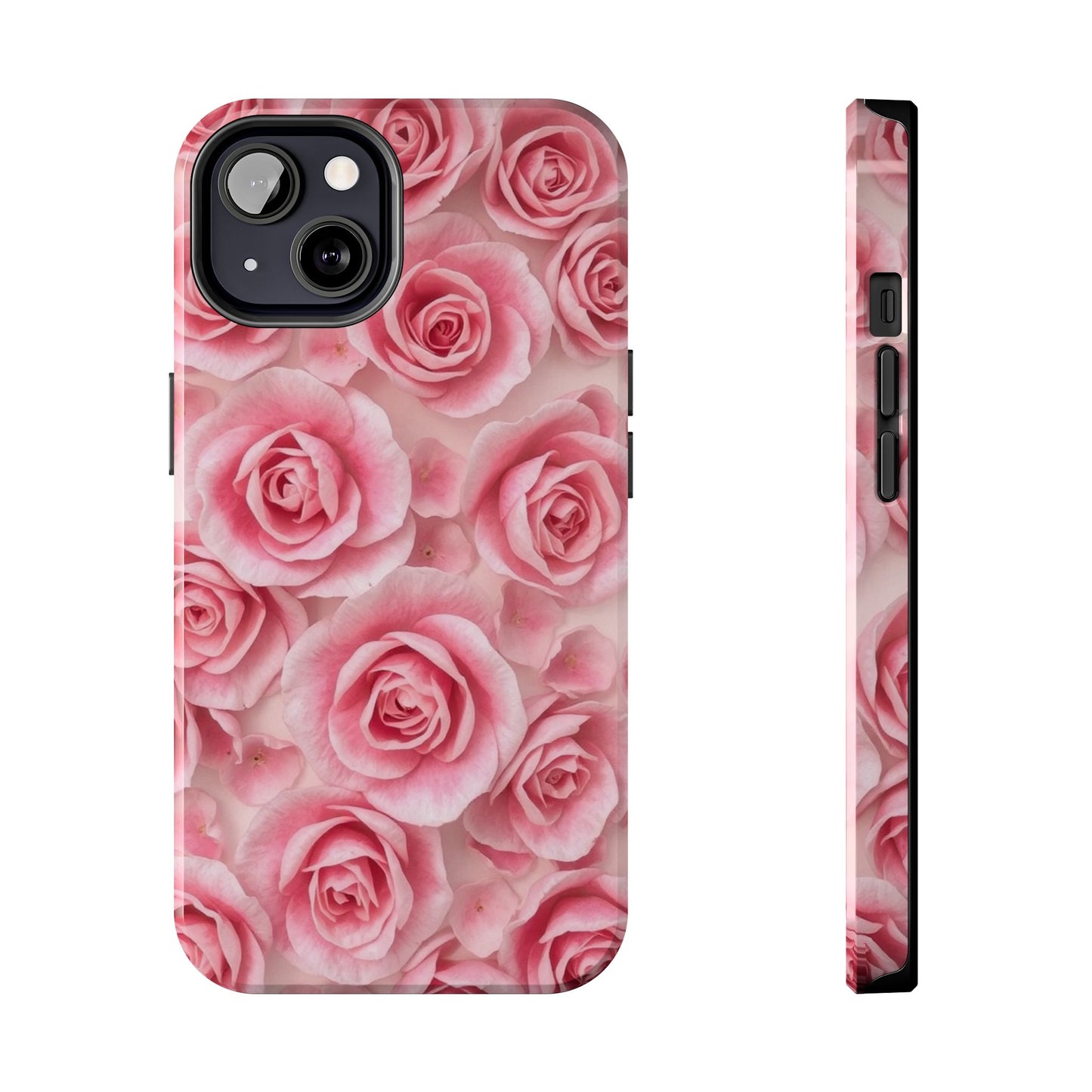 Floral Tough Phone Case - Pink Rose Design, Durable Protection for Flower Lovers