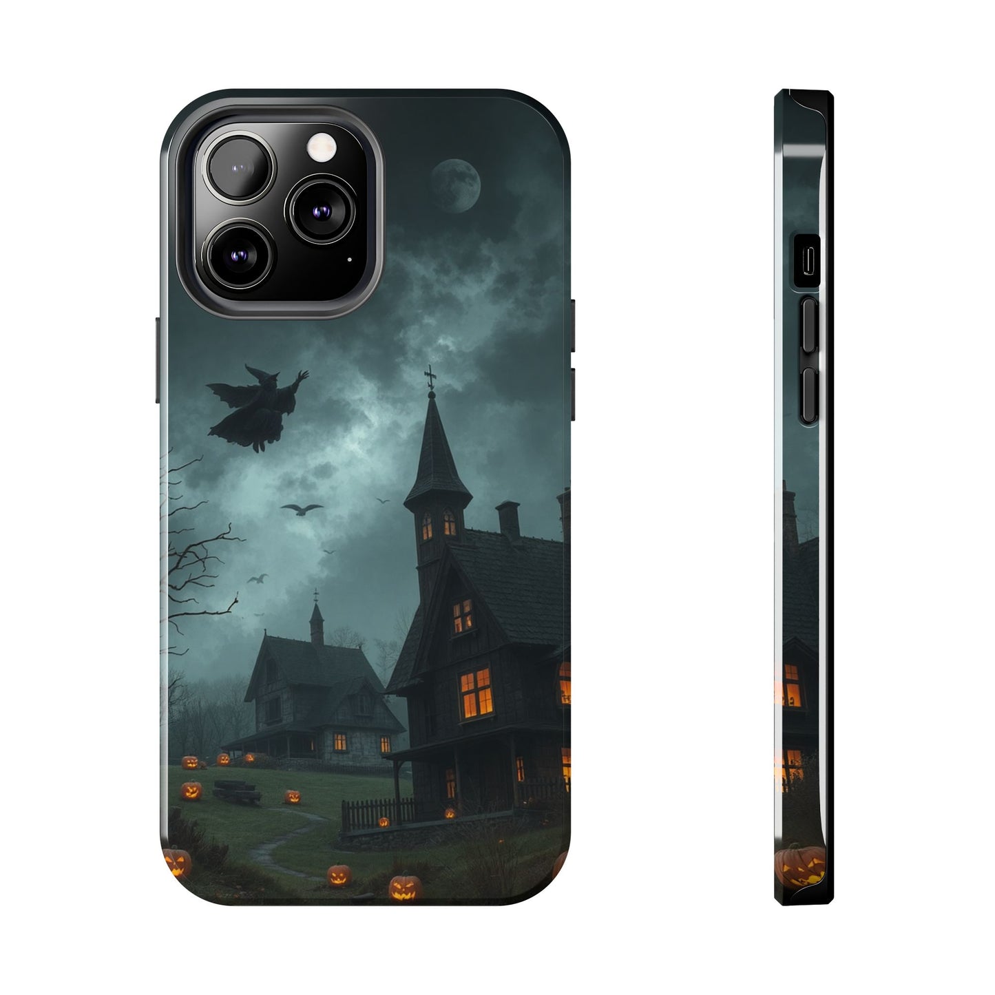 Halloween-Themed Tough Phone Case with Spooky House Design