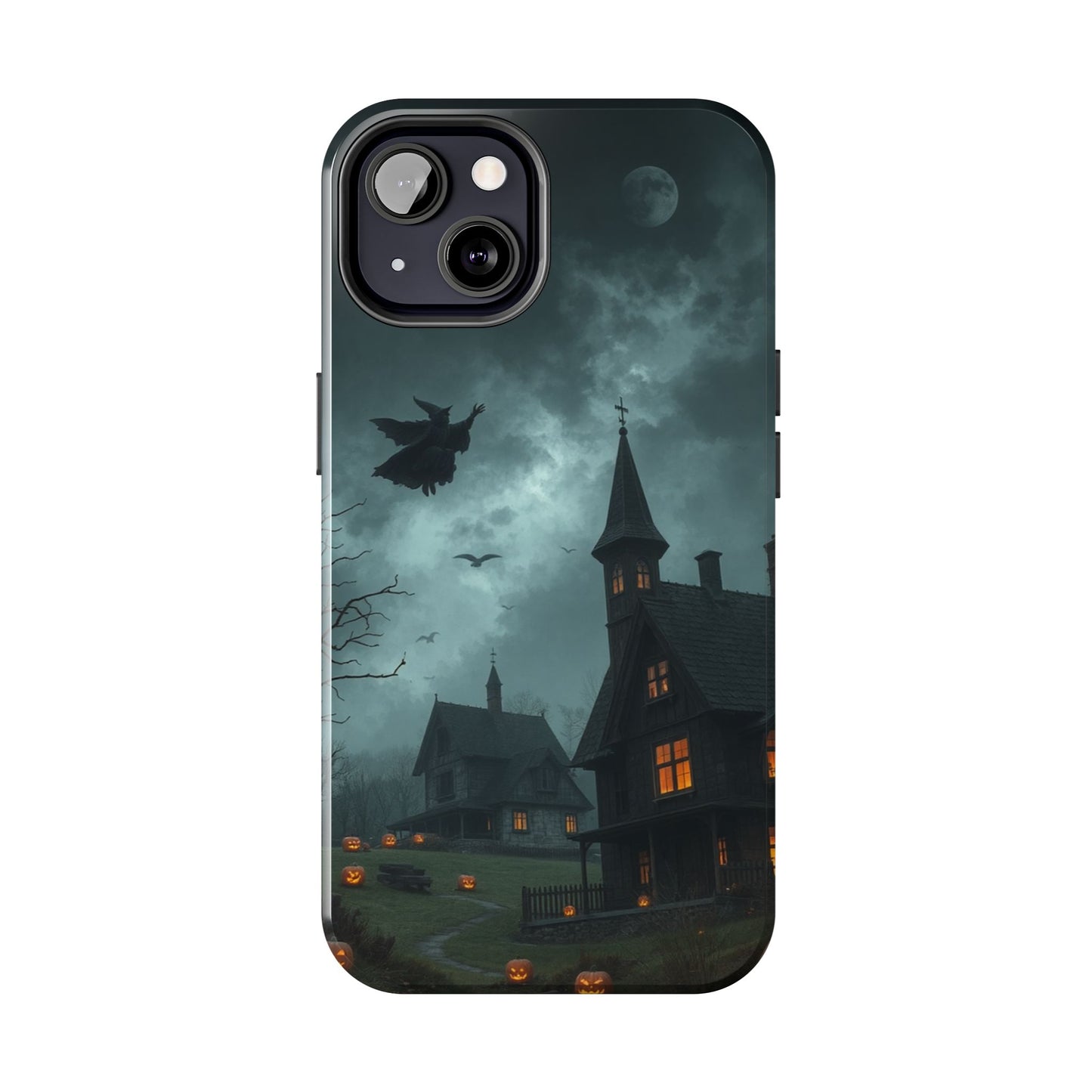Halloween-Themed Tough Phone Case with Spooky House Design