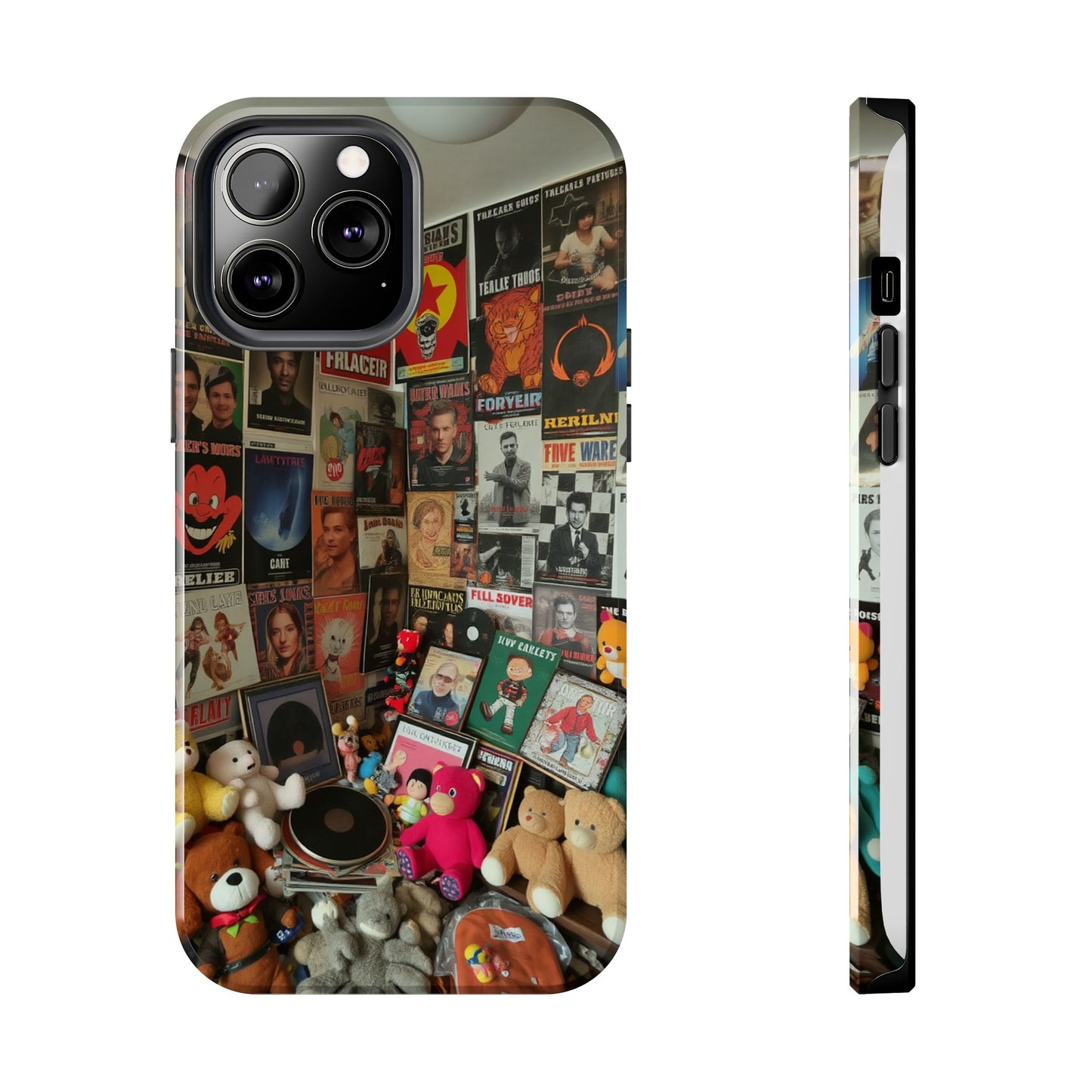 Retro Vibe Tough Phone Case - Vintage Movie Posters & Plush Toys Design