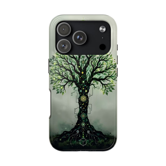 Nature-Inspired Tough Phone Case with Tech Tree Design - for iPhone