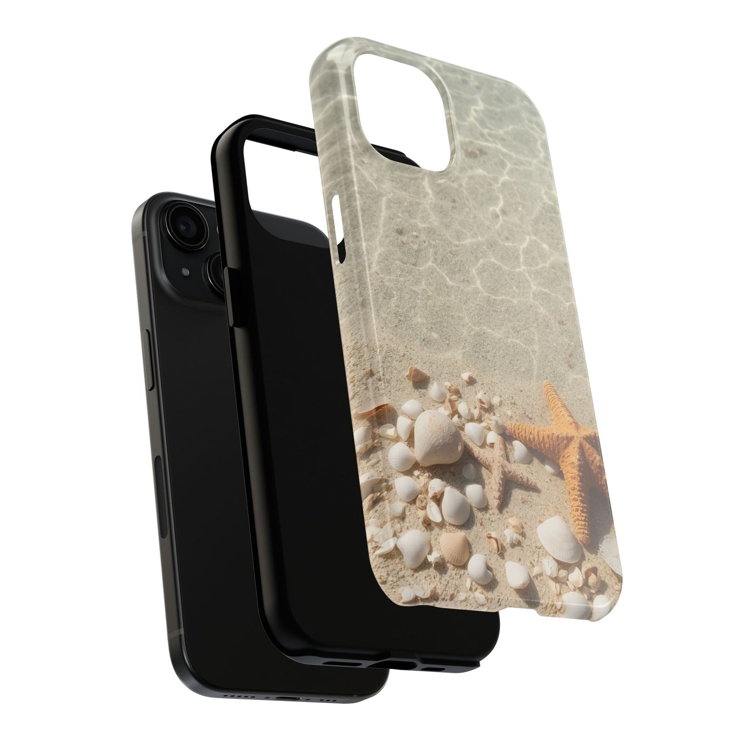 Beach-Inspired Tough Phone Case with Starfish and Seashell Design
