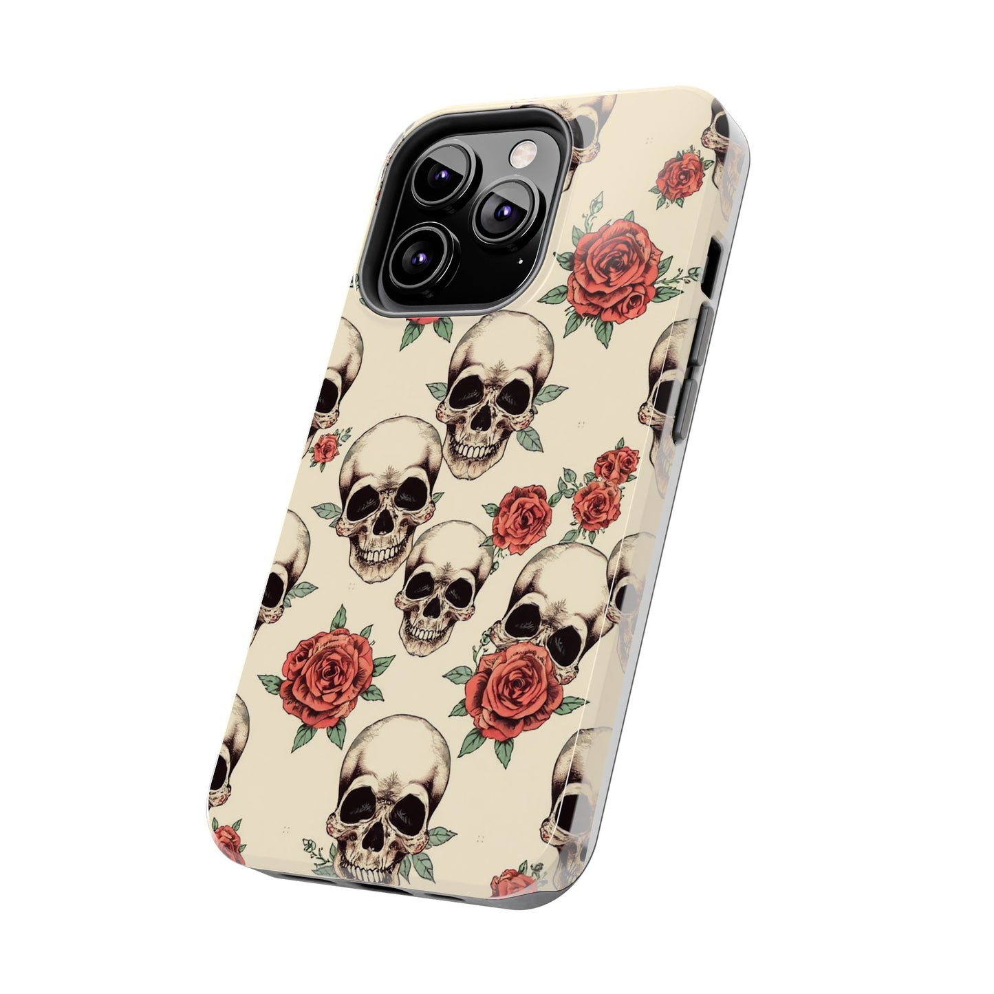 Tough Phone Case with Skull and Rose Design - Edgy Floral iPhone Protection