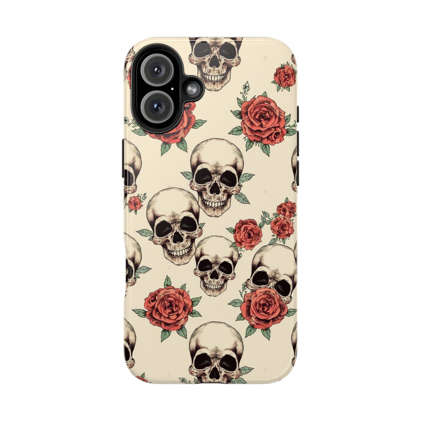 Tough Phone Case with Skull and Rose Design - Edgy Floral iPhone Protection