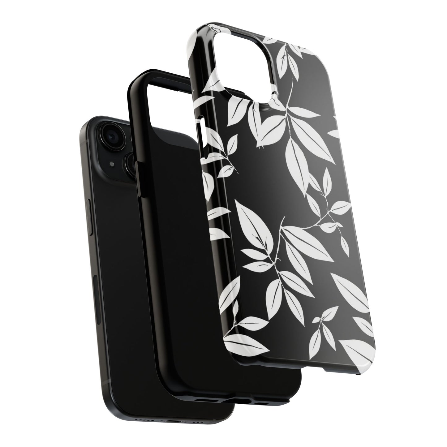 Chic Floral Tough Phone Case - Elegant Black & White Design for Stylish Protection