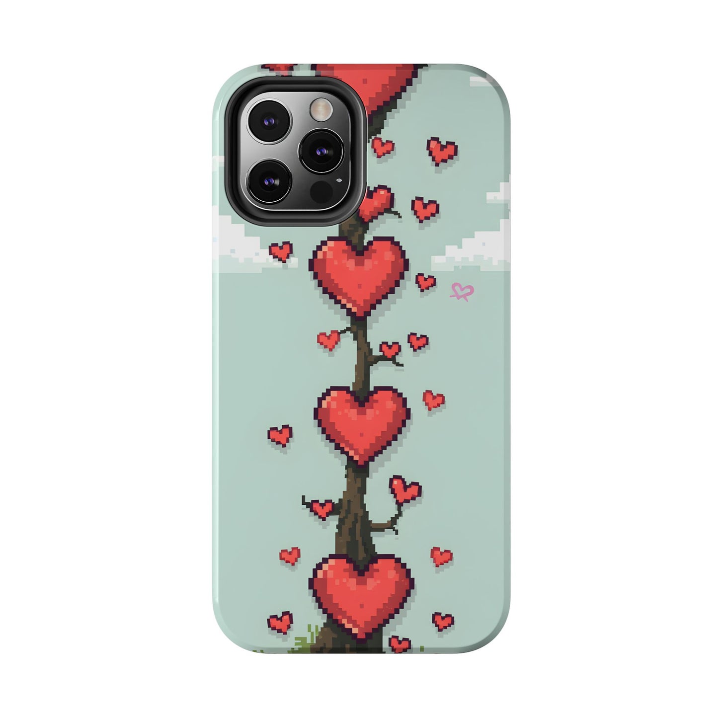 Pixelated Love Hearts Tree | Tough Phone Case - Cute Design - for iPhone