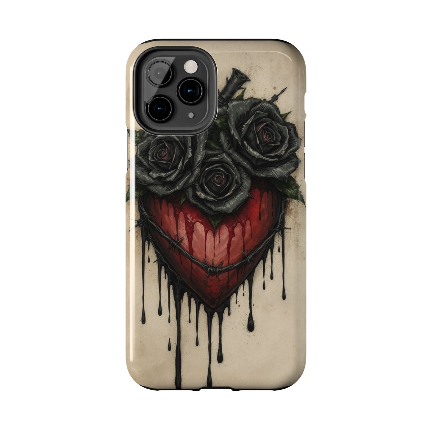 Gothic Heart Phone Case with Roses - Tough & Durable Design