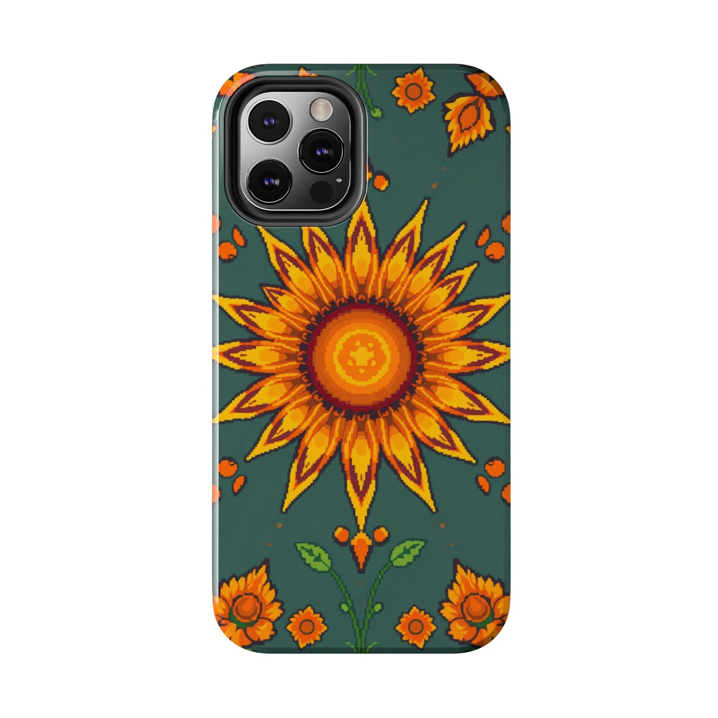 Pixelated Vibrant Floral Tough Phone Case | Sunflower Design for Nature Lovers - for iPhone