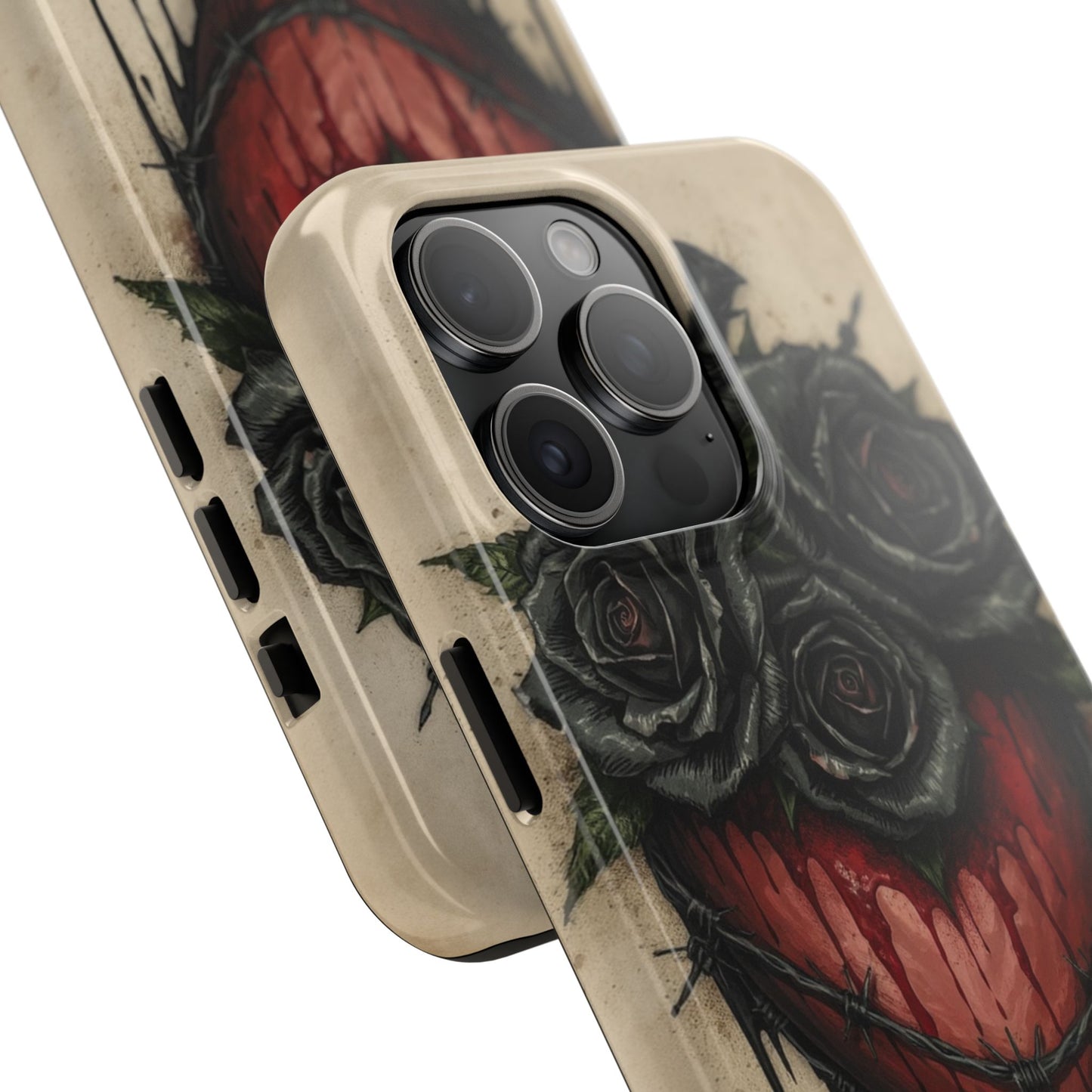 Gothic Heart Phone Case with Roses - Tough & Durable Design