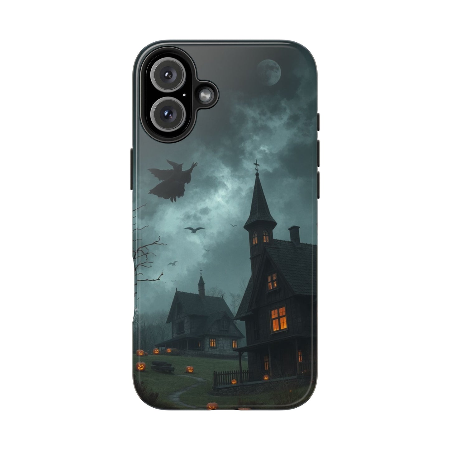 Halloween-Themed Tough Phone Case with Spooky House Design
