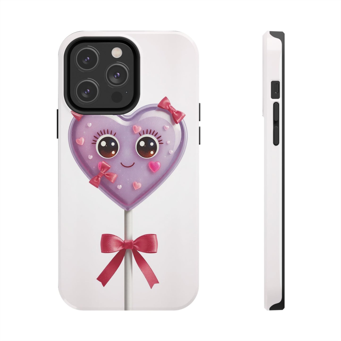 Cute Heart Lollipop Tough Phone Case - Adorable Protection for Candy Lovers