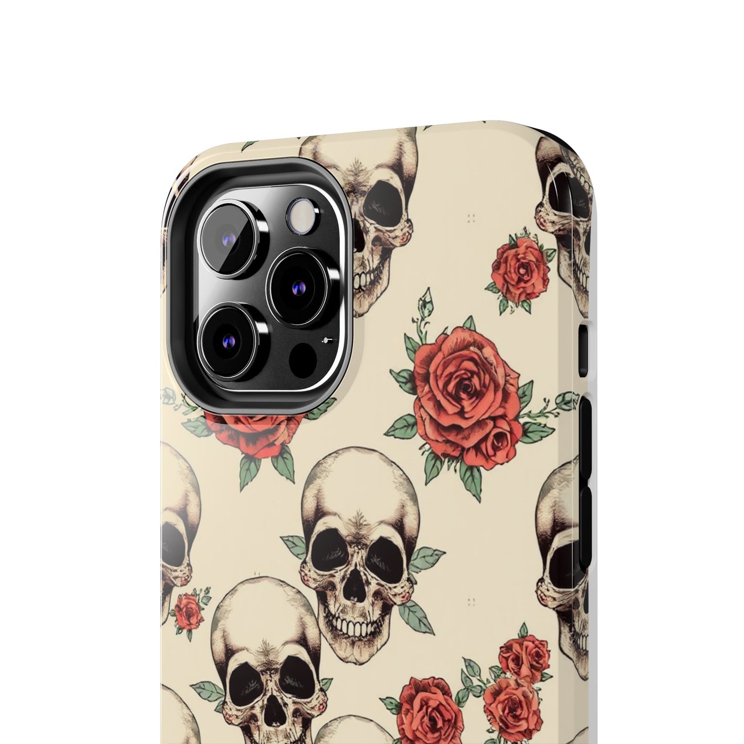 Tough Phone Case with Skull and Rose Design - Edgy Floral iPhone Protection