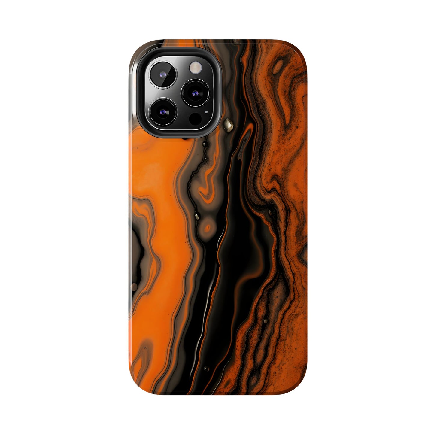 Stylish Tough Phone Case - Bold Black and Orange Metallic Lava Flow Design - for iPhone