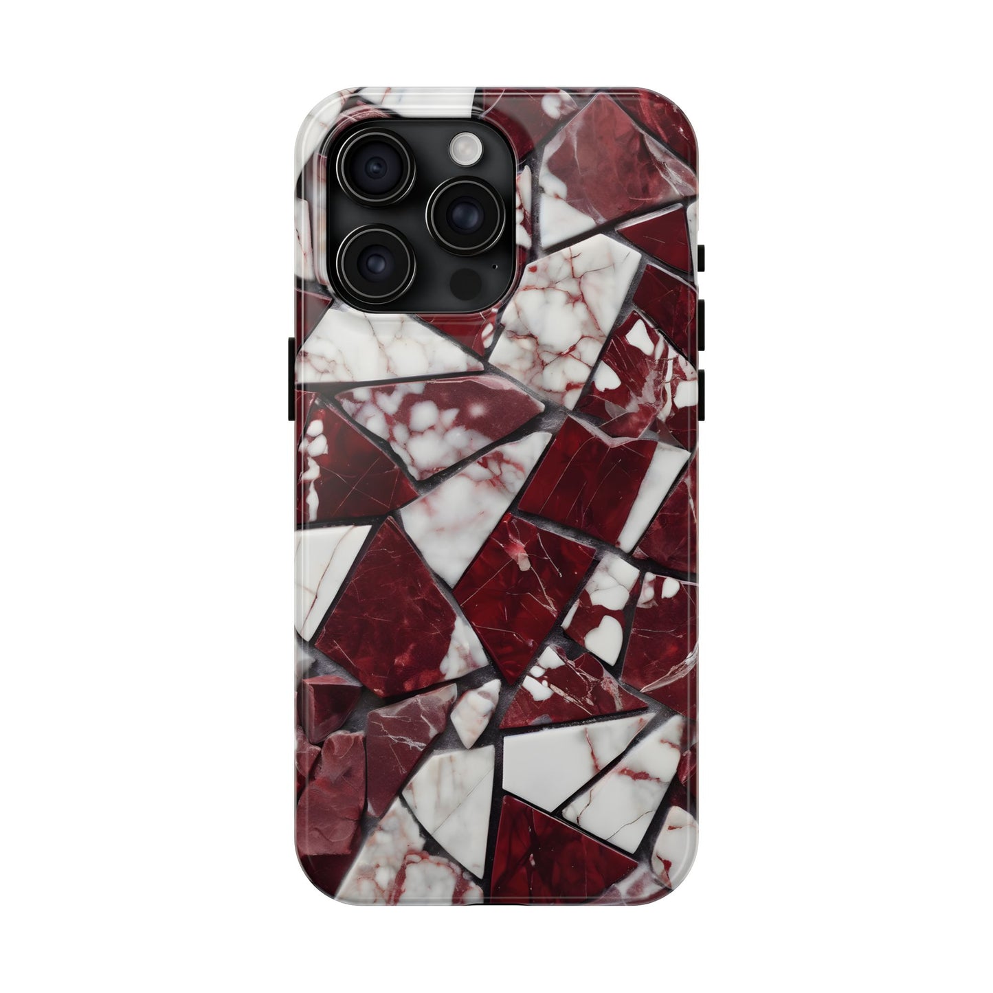 Shattered Dark Red Marble Pattern Tough Phone Case - Durable & Stylish Protection for iPhone