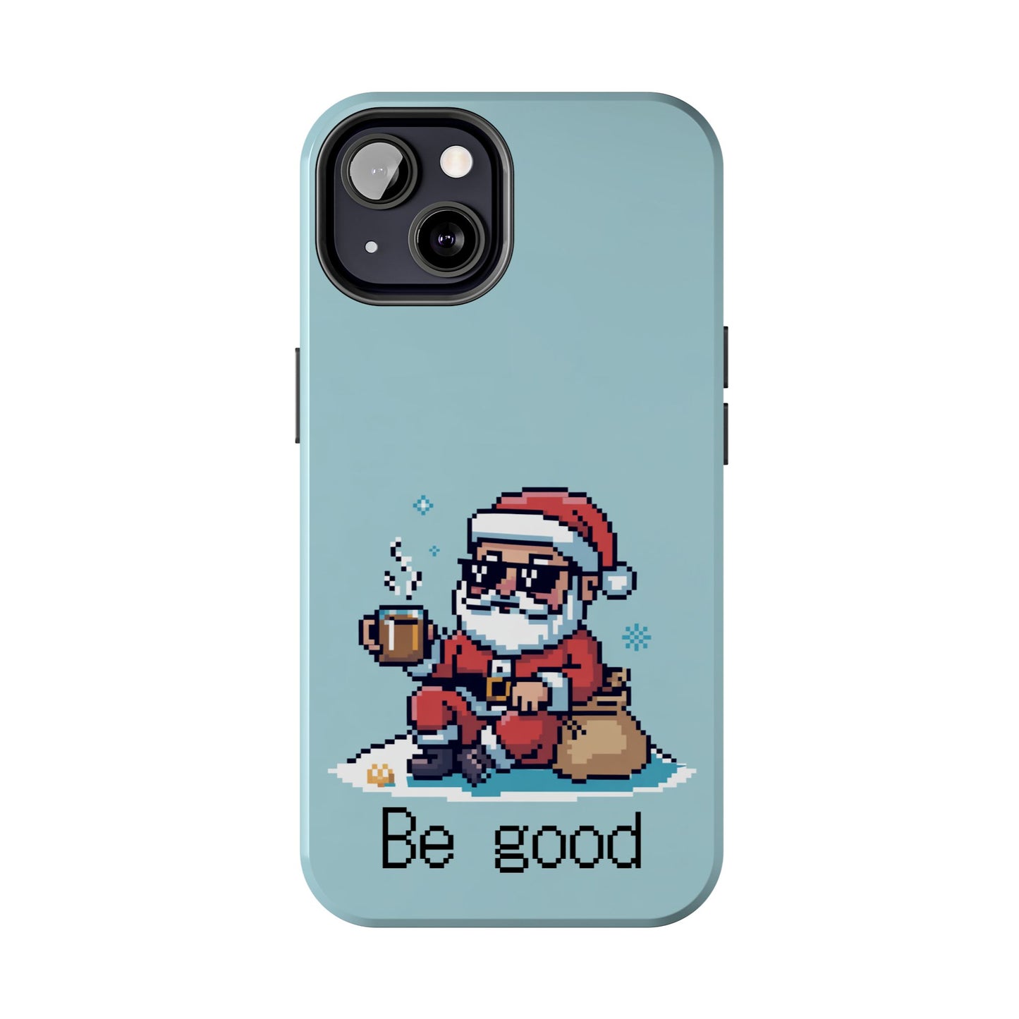 Pixel Art Santa Claus iPhone Case - Festive Tough Case with 'Be Good' Design