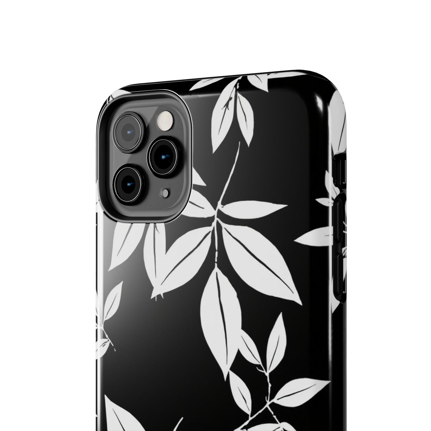 Chic Floral Tough Phone Case - Elegant Black & White Design for Stylish Protection