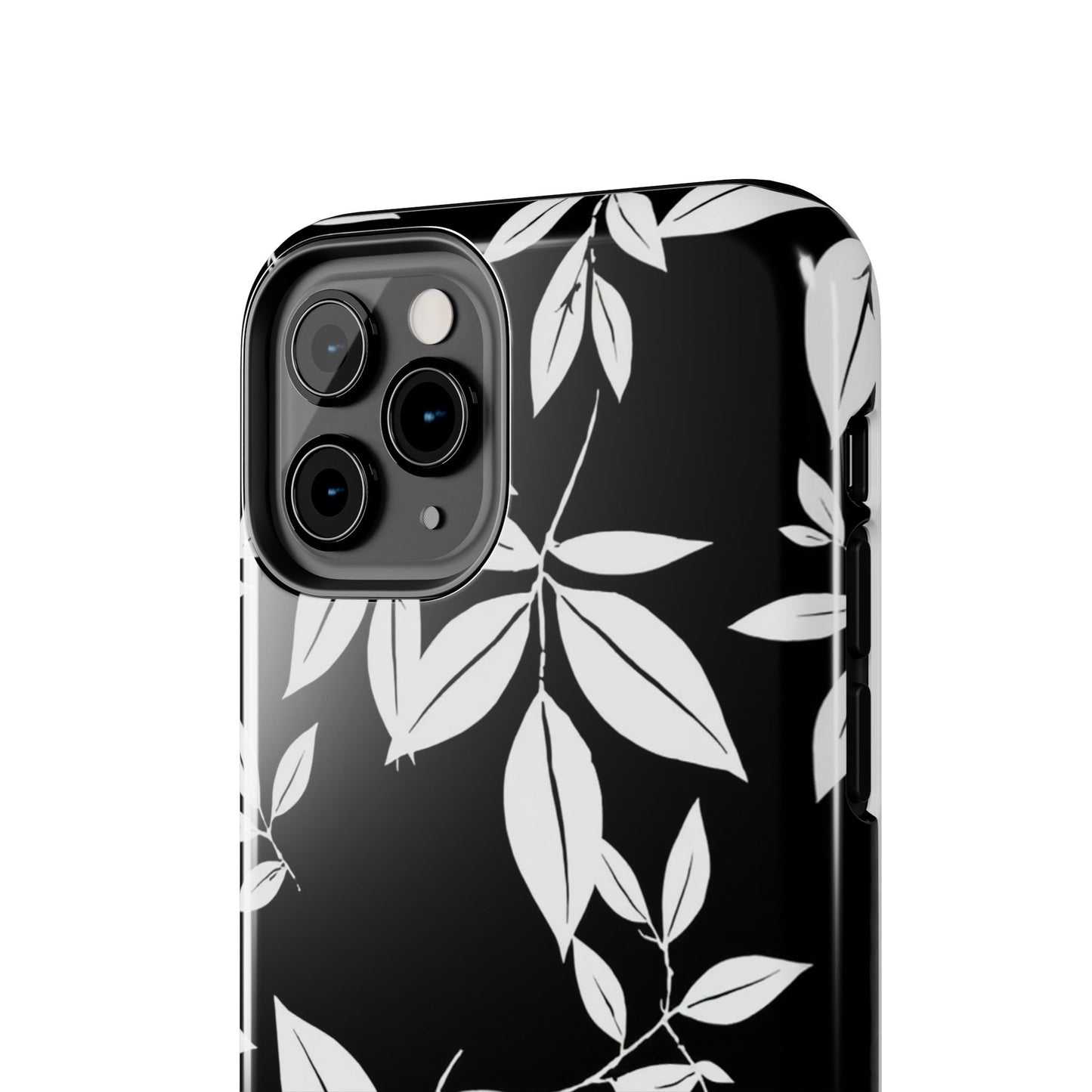 Chic Floral Tough Phone Case - Elegant Black & White Design for Stylish Protection