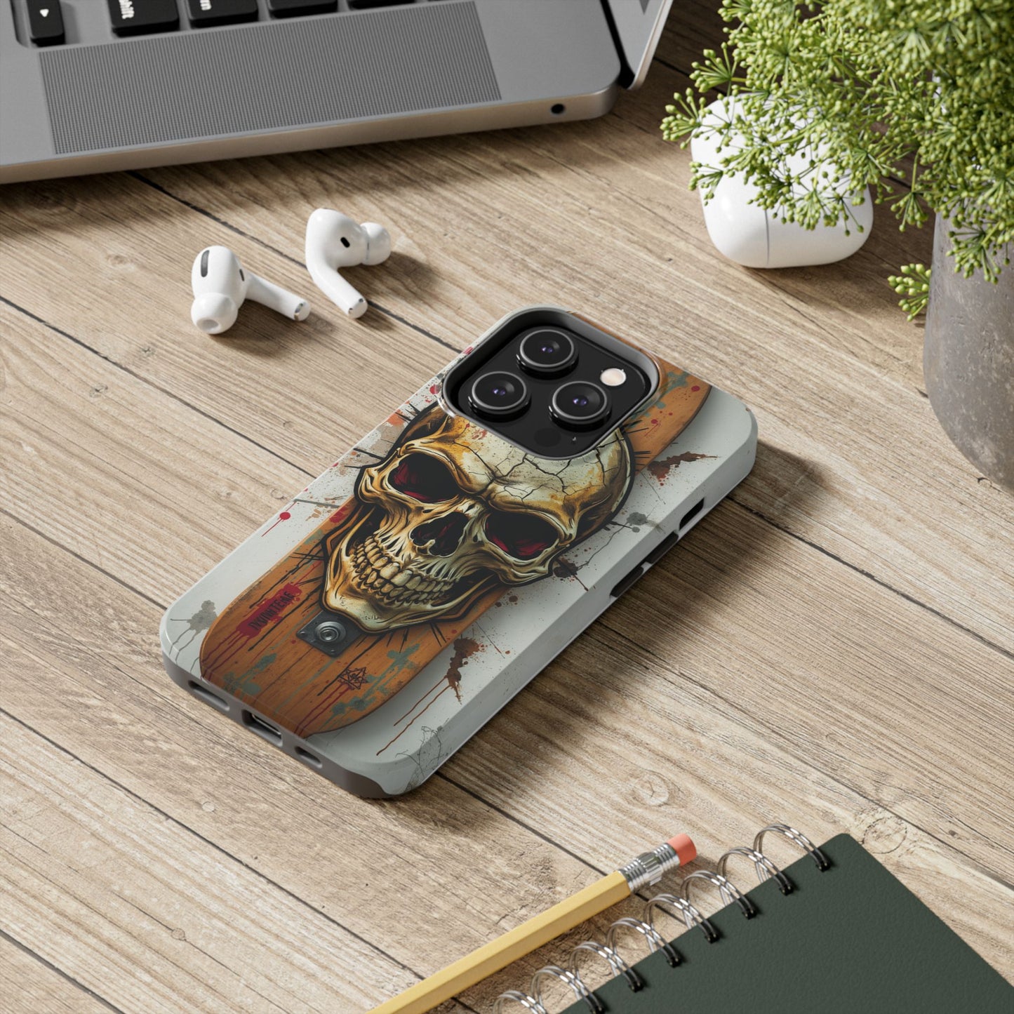 Edgy Skull Tough Phone Case - Durable Protection for Skateboard Enthusiasts