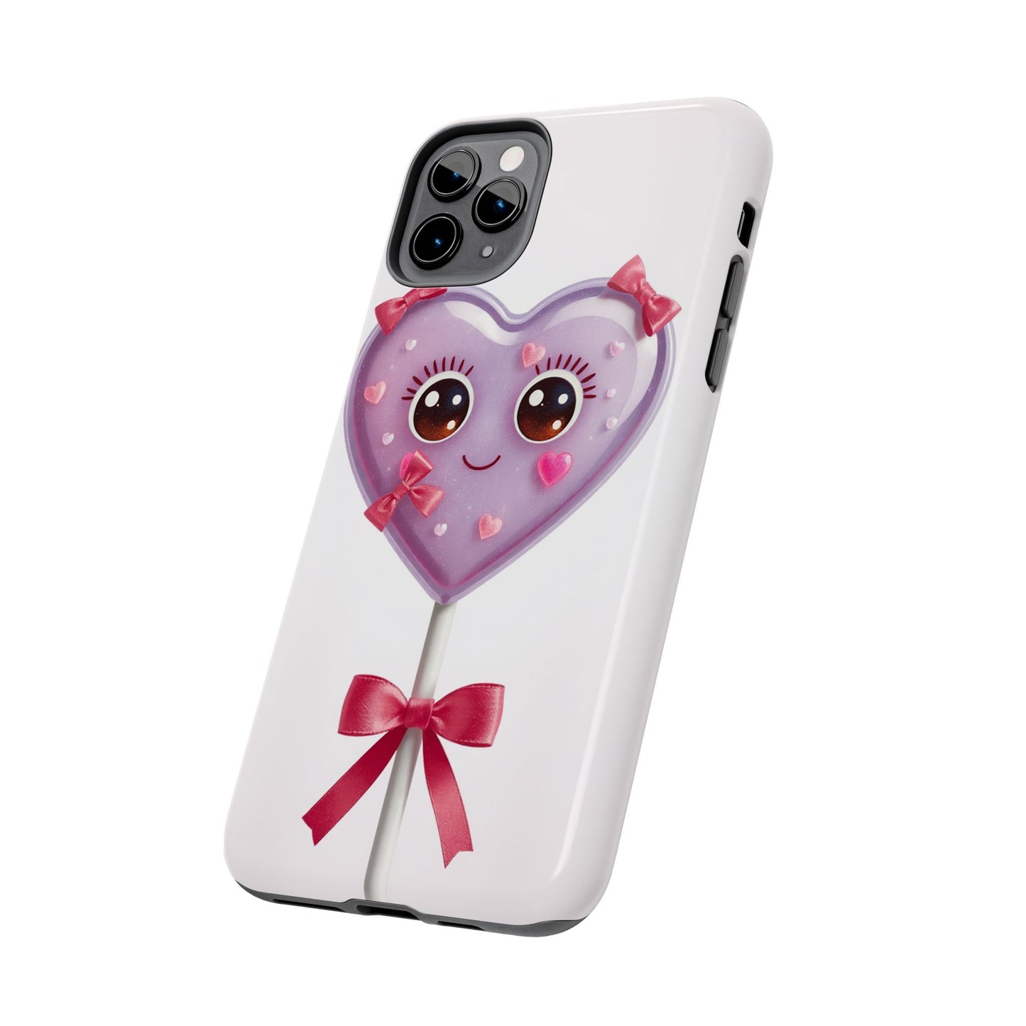 Cute Heart Lollipop Tough Phone Case - Adorable Protection for Candy Lovers