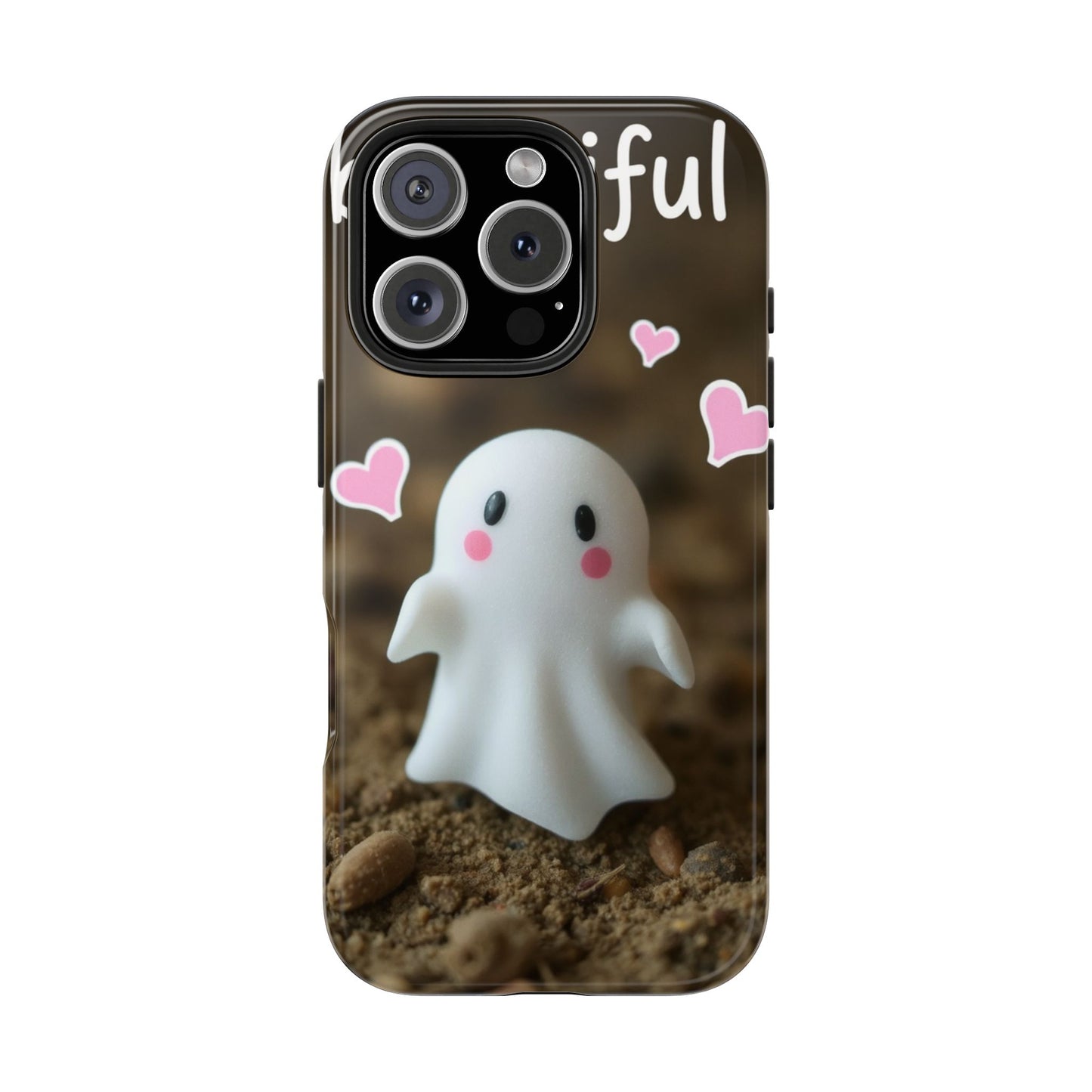 Cute Ghost Tough Phone Case - Beautiful Design with Heart Accents