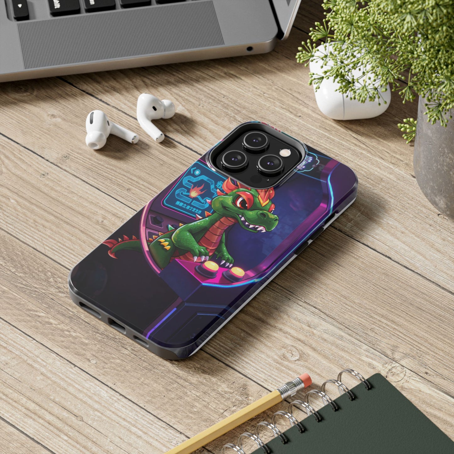 Retro Gamer Tough Phone Case with Dragon Design