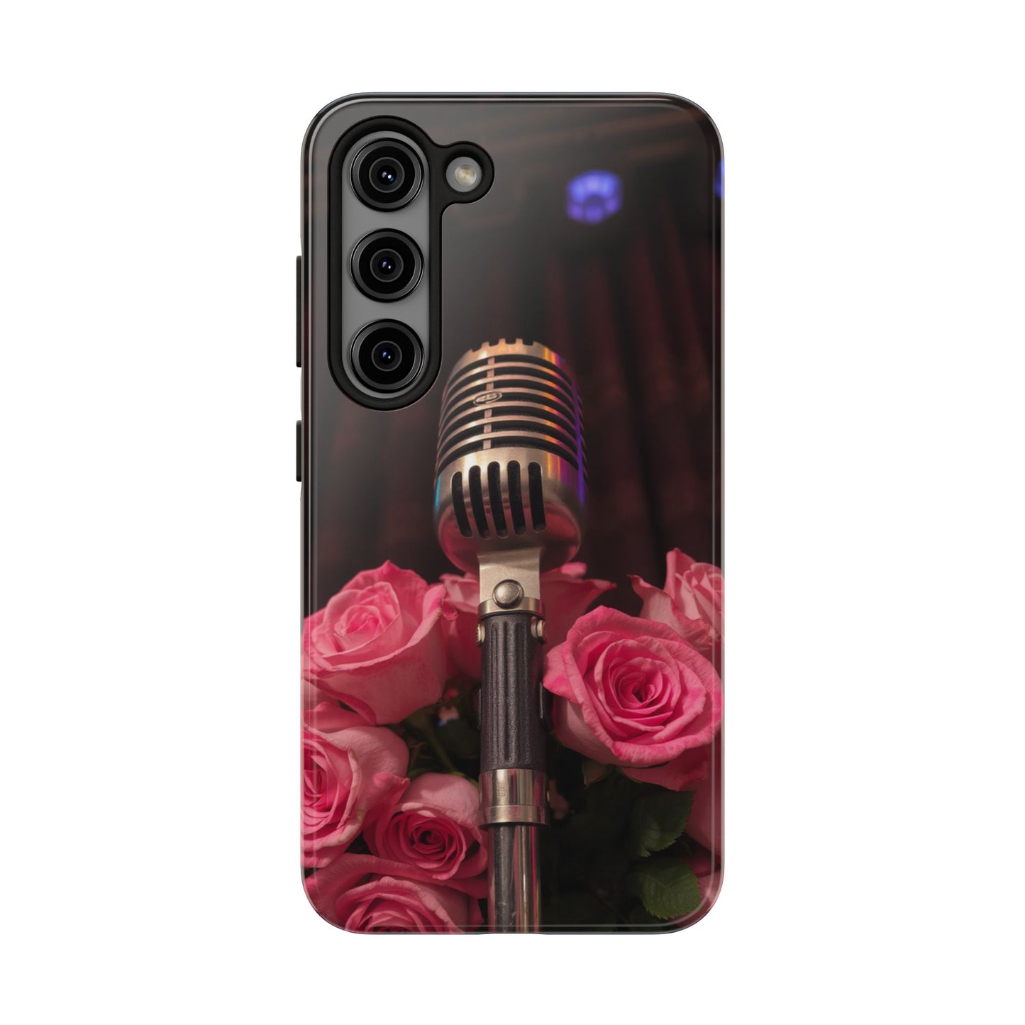 Stylish Tough Phone Case with Vintage Microphone and Roses