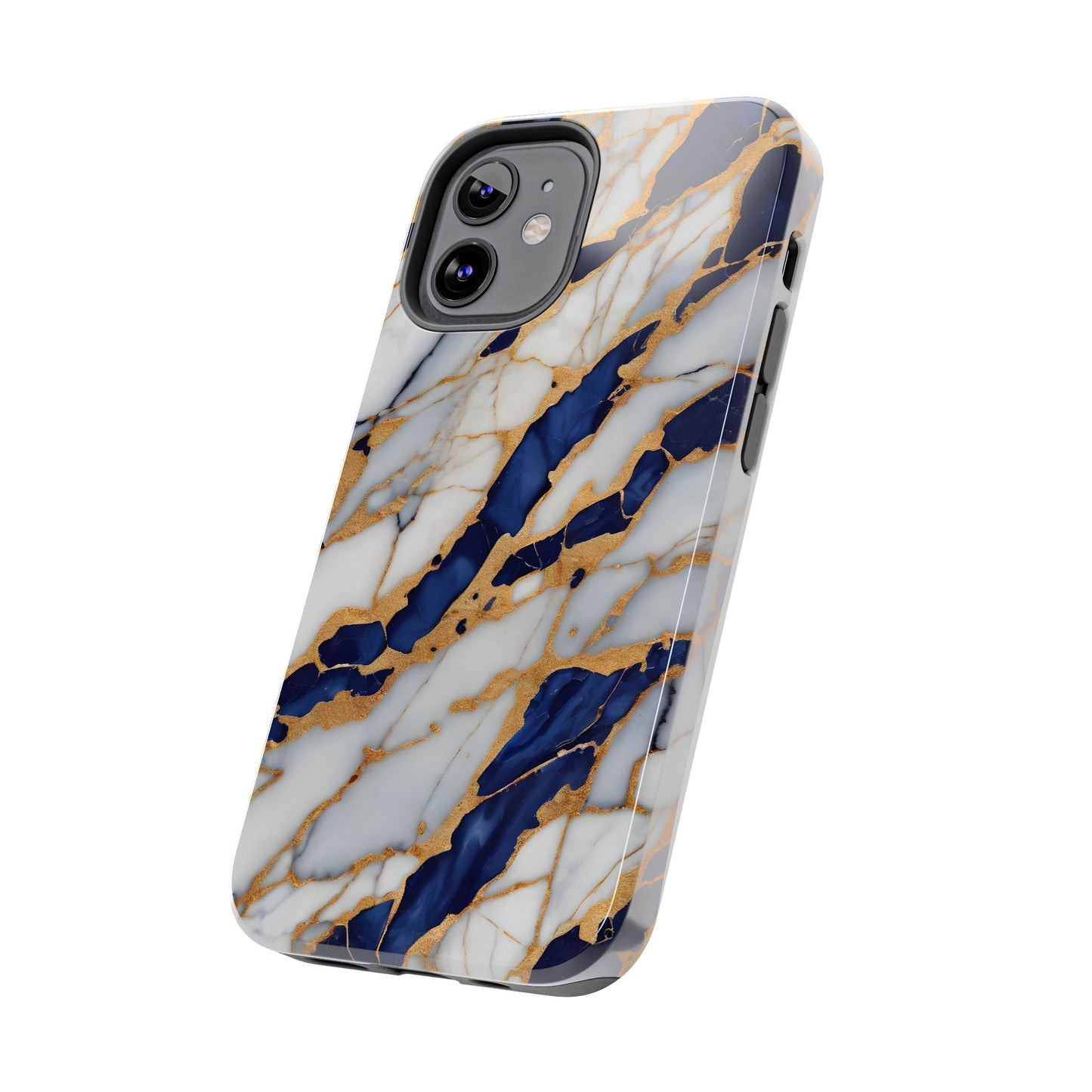 Stunning Marble Tough Phone Case - Elegant Blue & Gold Design Stylish Protection - for iPhone