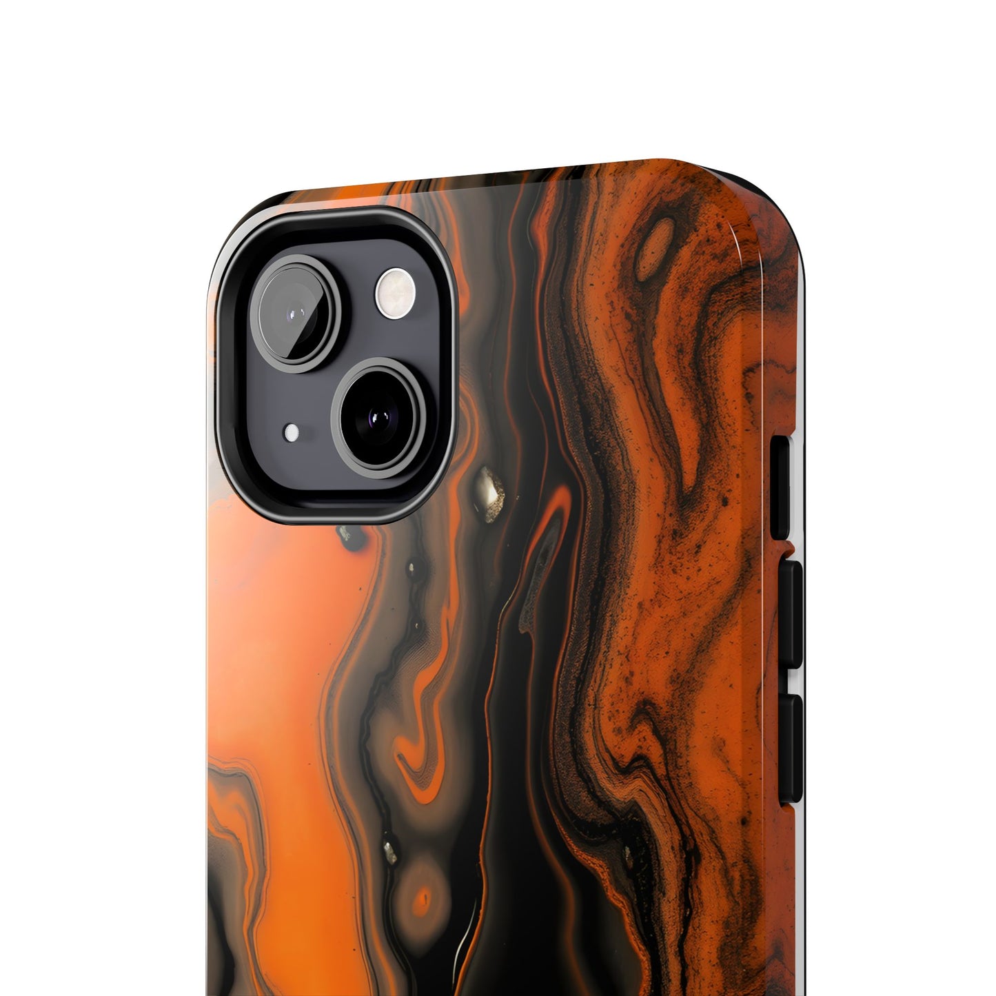 Stylish Tough Phone Case - Bold Black and Orange Metallic Lava Flow Design - for iPhone