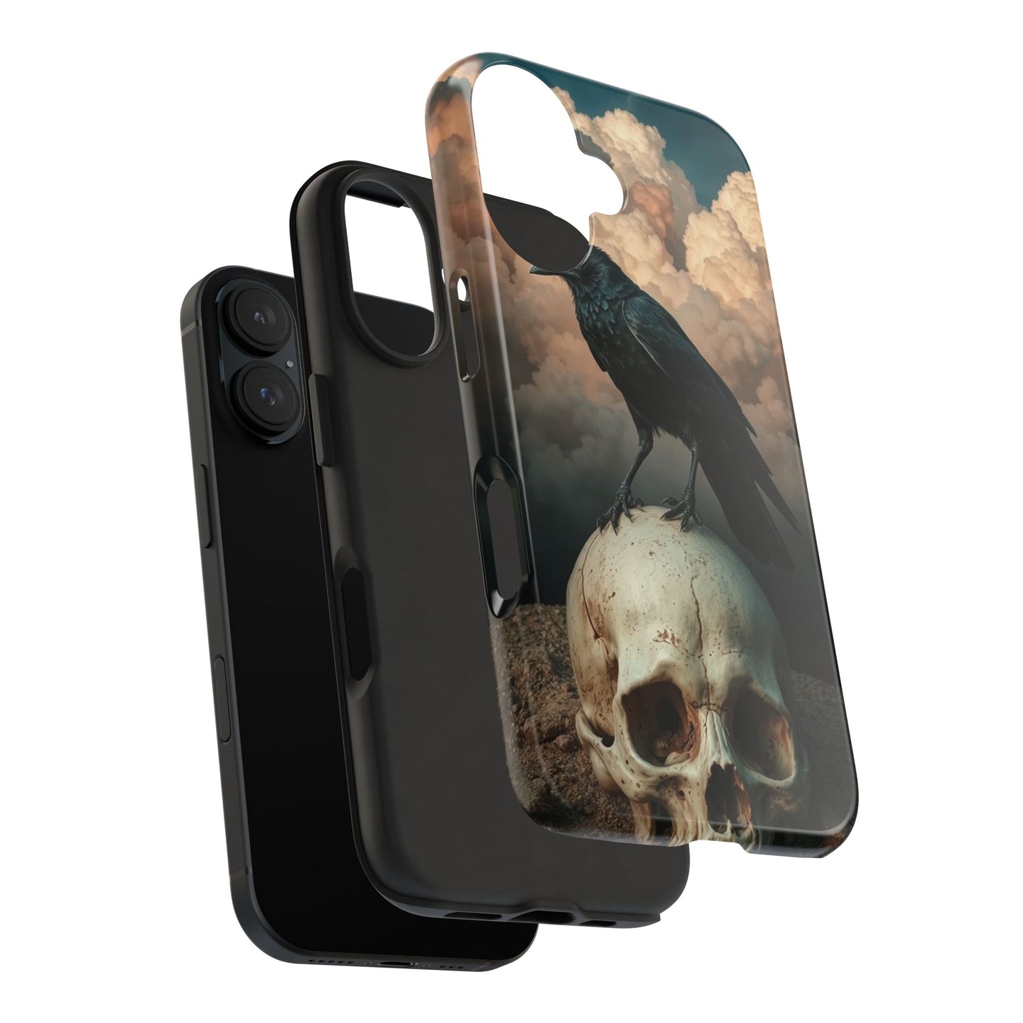 Gothic Raven Skull Tough Phone Case - Unique Protective Cover for Halloween Lovers
