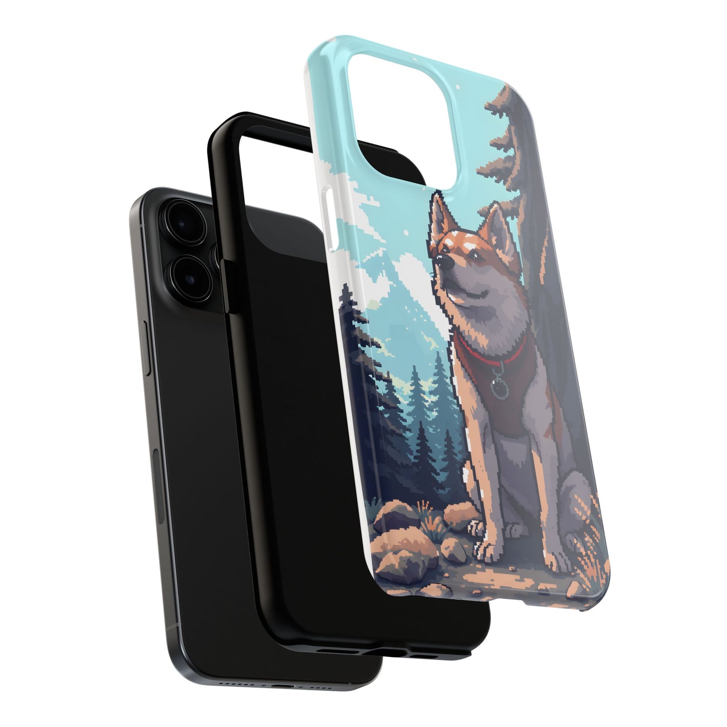 Retro Dog Adventure Tough Phone Case - Pixel Art Shiba Inu Design - for iPhone