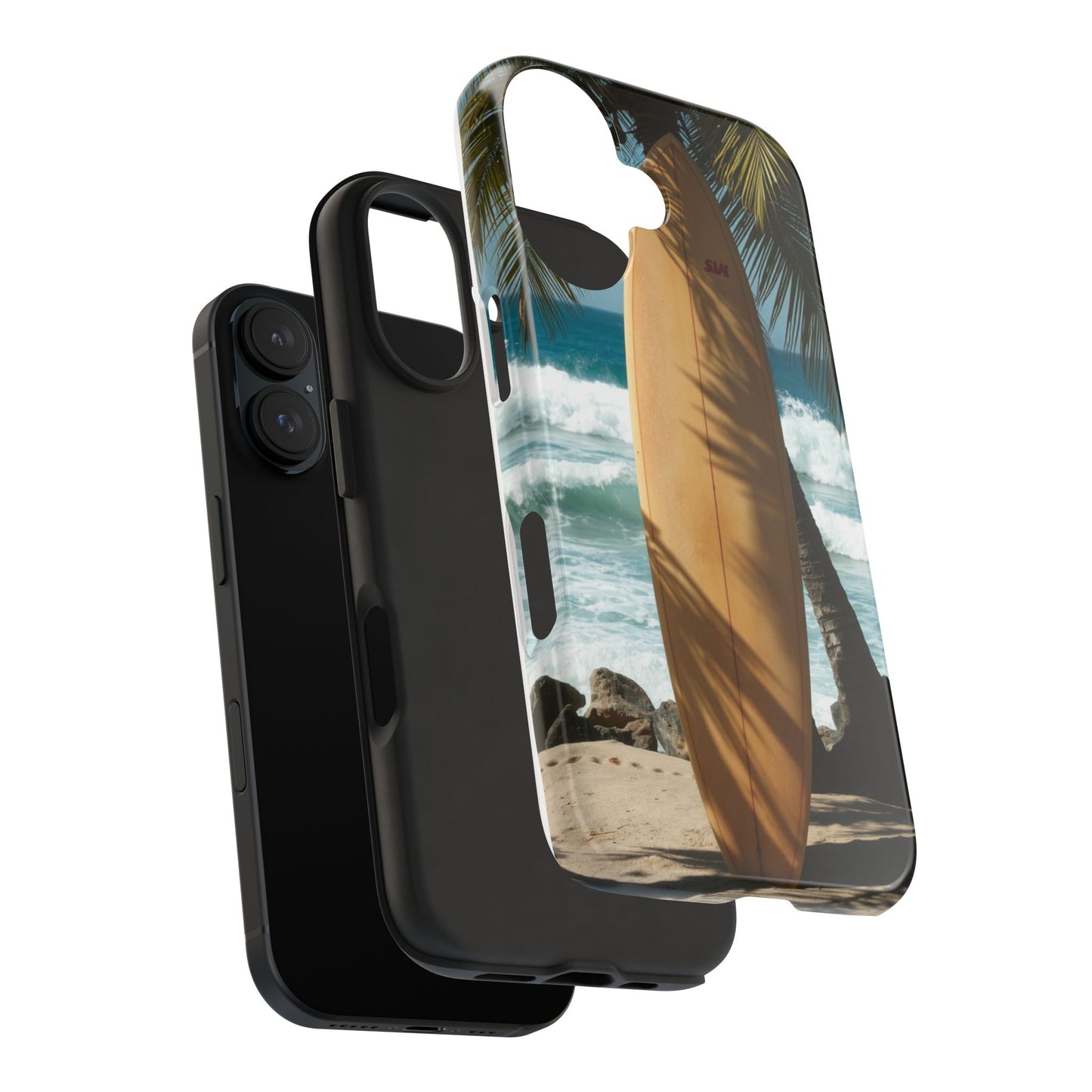 Tough Surfing Phone Case - Beach Vibes with Palm Trees & Surfboard