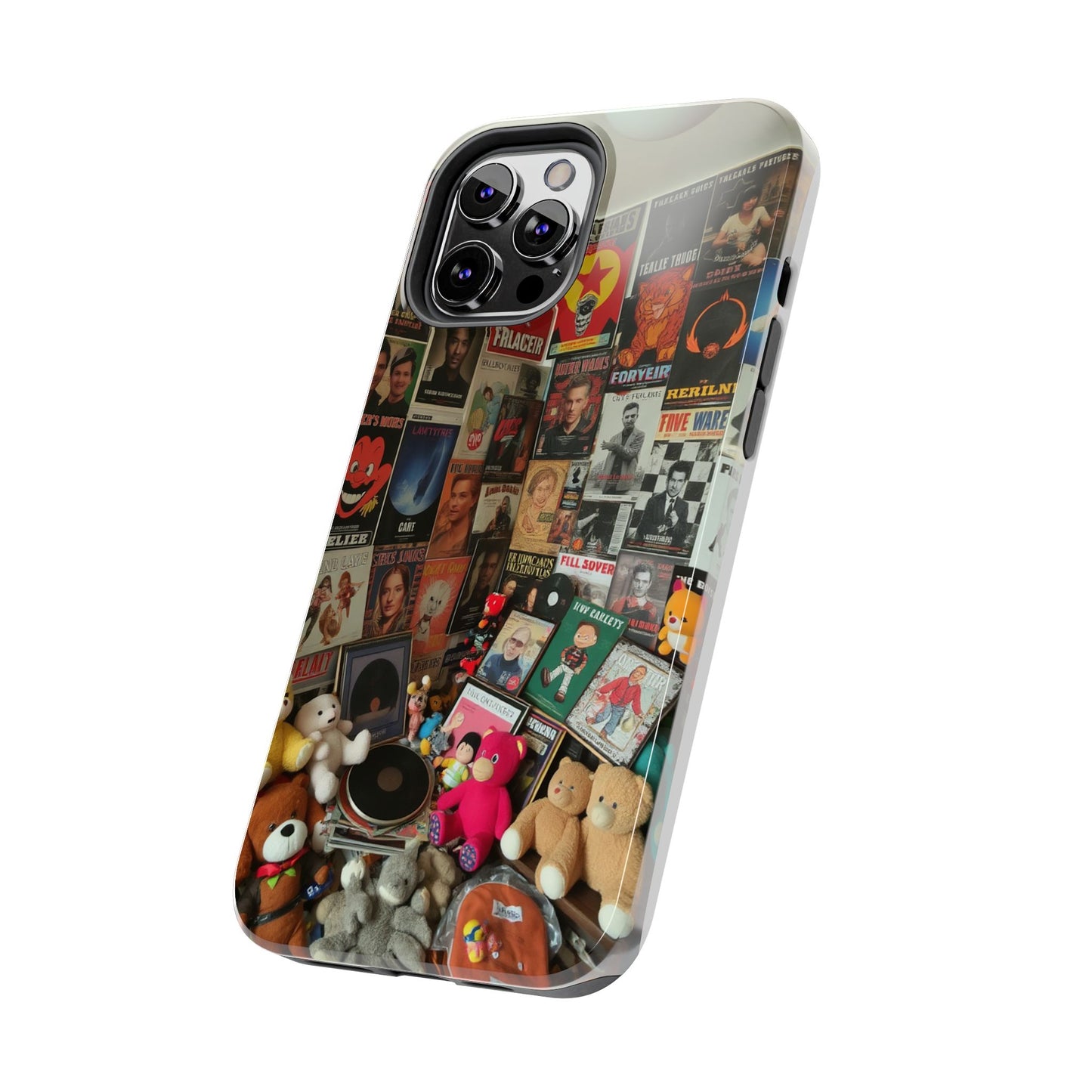 Retro Vibe Tough Phone Case - Vintage Movie Posters & Plush Toys Design