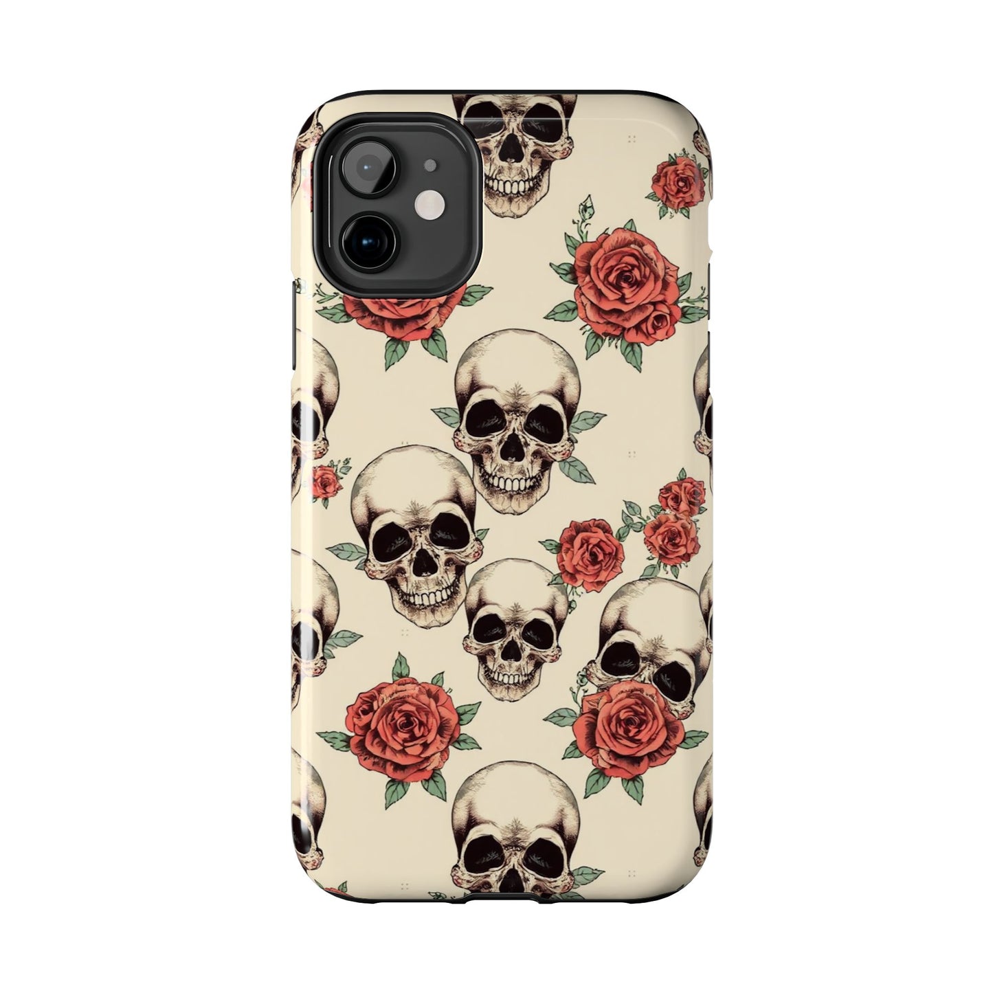 Tough Phone Case with Skull and Rose Design - Edgy Floral iPhone Protection
