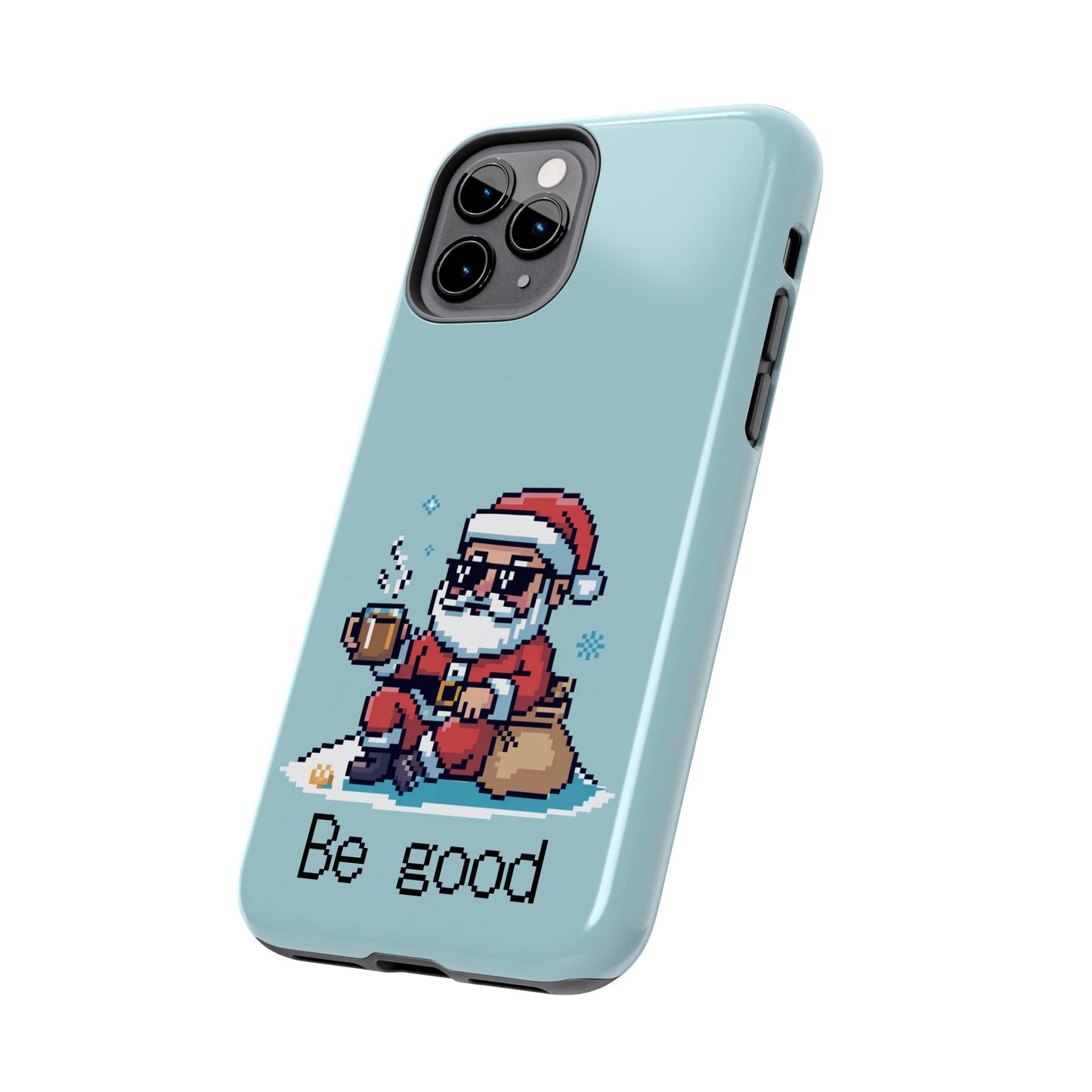 Pixel Art Santa Claus iPhone Case - Festive Tough Case with 'Be Good' Design