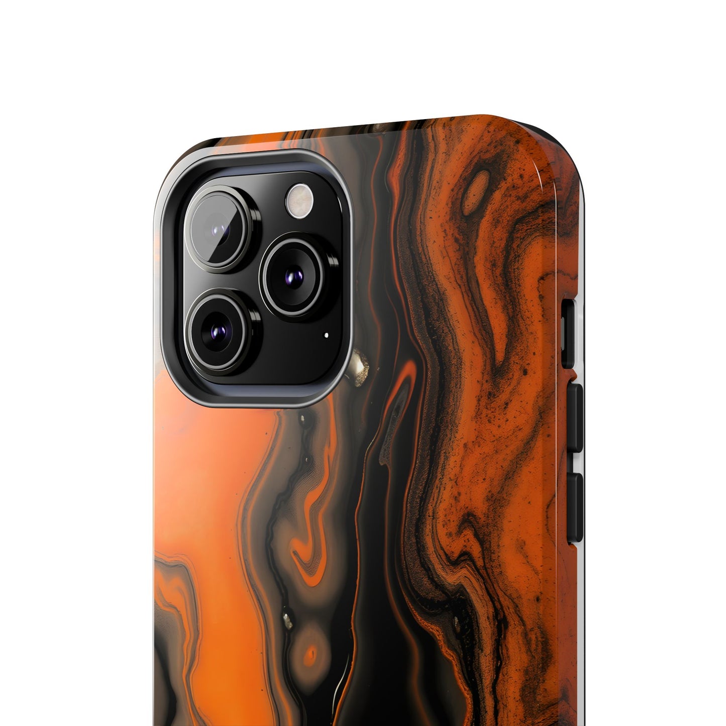 Stylish Tough Phone Case - Bold Black and Orange Metallic Lava Flow Design - for iPhone