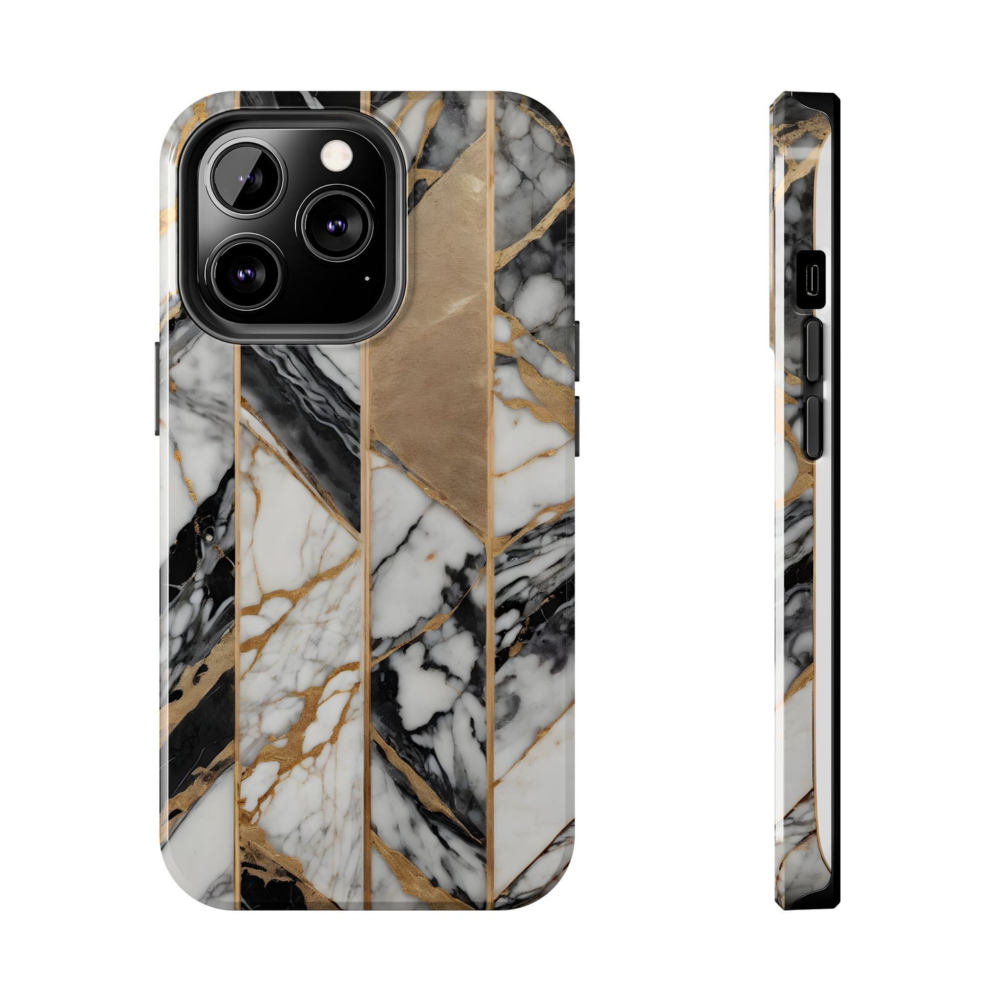 Marble Lines Tough Phone Case with Gold Accents - for iPhone
